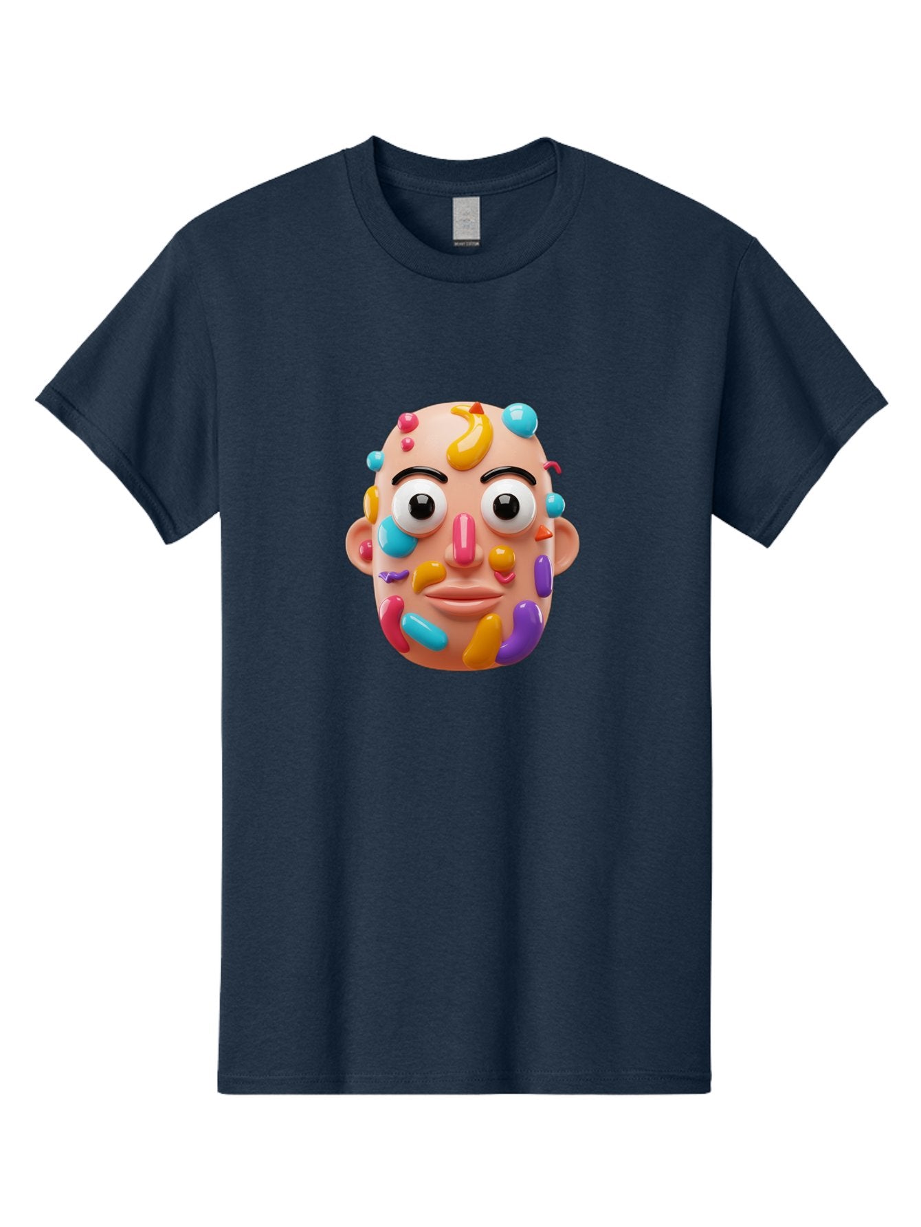 Face-With-Jelly-Beans Men'S Graphic Tee, 100% Cotton, Comfortable Casual Summer Wear, Machine Washable, Cartoon Head, Colorful Face, 3D Rendering, Vibrant Colors, Playful Design, Exaggerated Features, Creative Art, Digital Illustration, Bae445 6