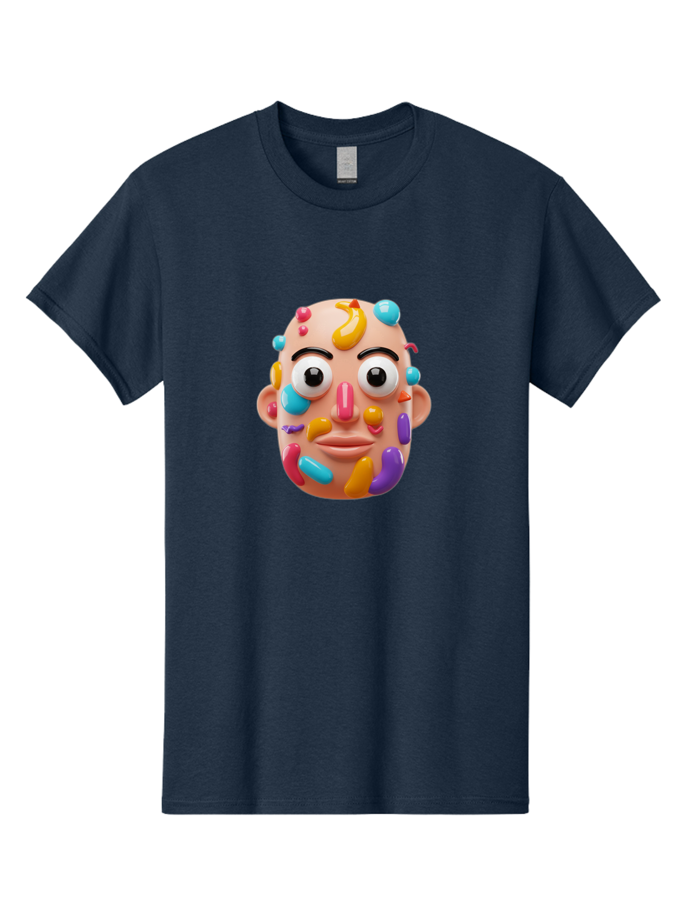 Face-With-Jelly-Beans Men'S Graphic Tee, 100% Cotton, Comfortable Casual Summer Wear, Machine Washable, Cartoon Head, Colorful Face, 3D Rendering, Vibrant Colors, Playful Design, Exaggerated Features, Creative Art, Digital Illustration, Bae445 7