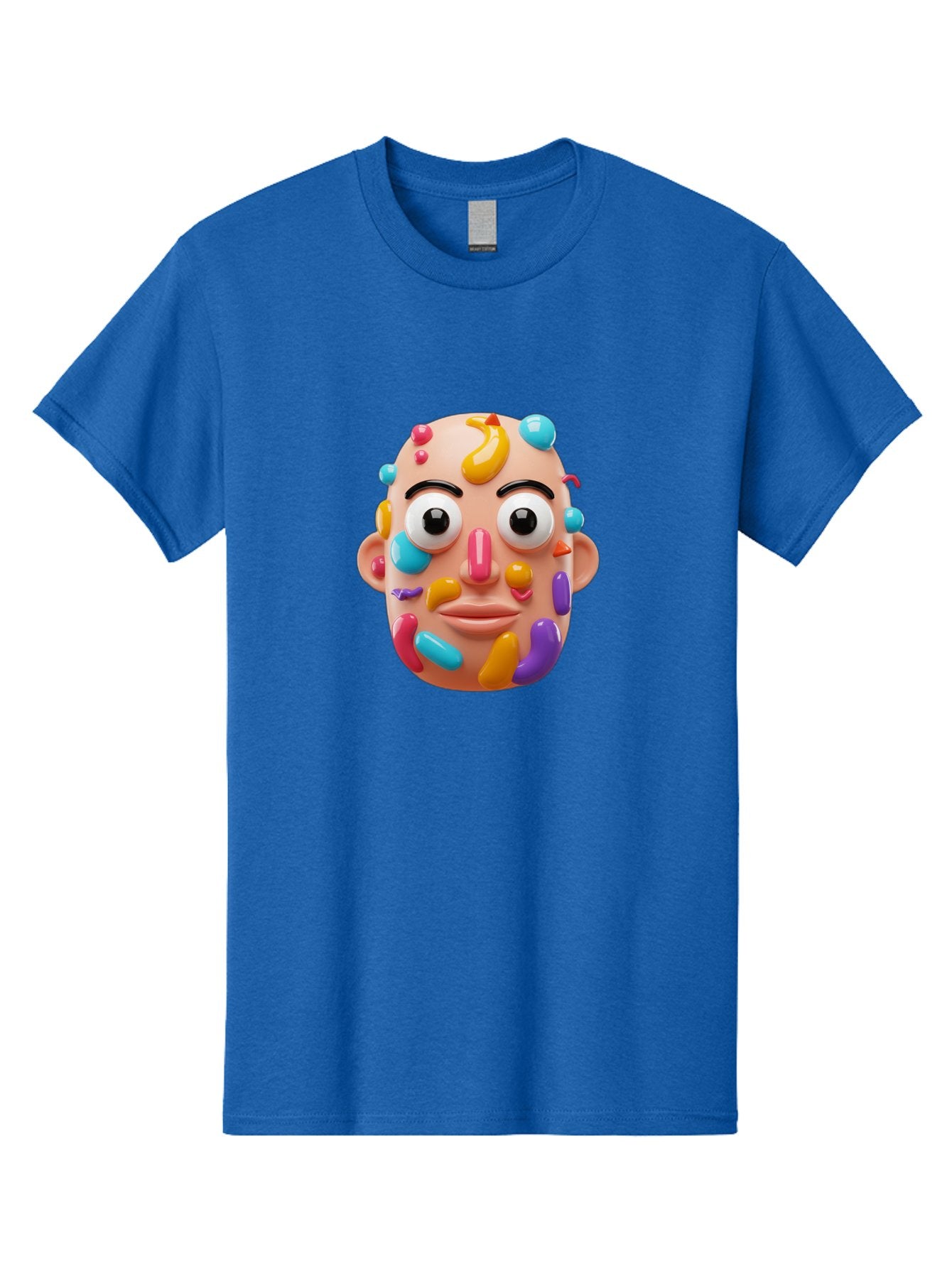 Face-With-Jelly-Beans Men'S Graphic Tee, 100% Cotton, Comfortable Casual Summer Wear, Machine Washable, Cartoon Head, Colorful Face, 3D Rendering, Vibrant Colors, Playful Design, Exaggerated Features, Creative Art, Digital Illustration, Bae445 4
