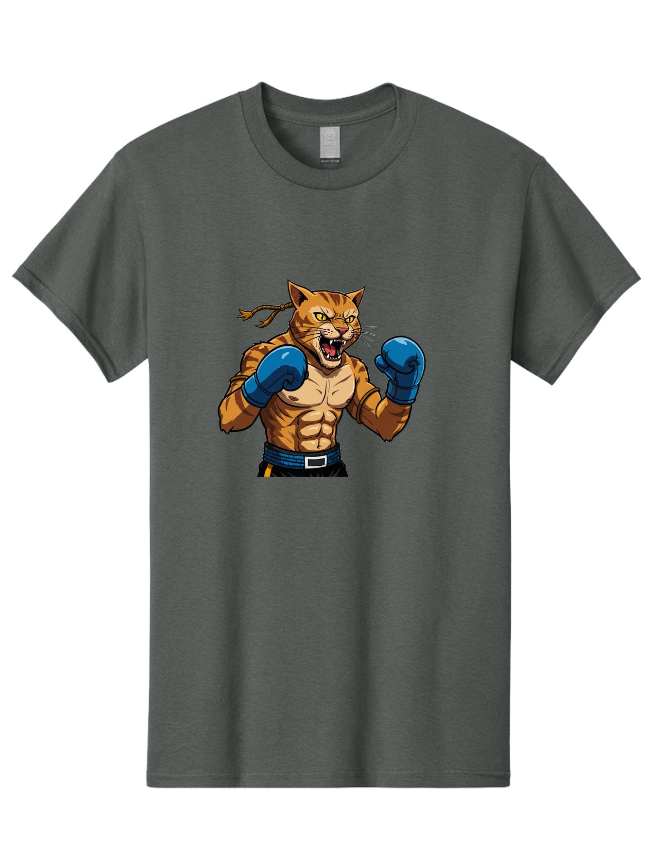Fighting-Cat Men'S Graphic Tee, 100% Cotton, Comfortable Casual Summer Wear, Machine Washable, Muscular Cat, Boxing Gloves, Anime Style, Aggressive Stance, Fighting Cat, Cartoon Character, Strong Cat, Determined Expression, Braided Hair, Bae447 5