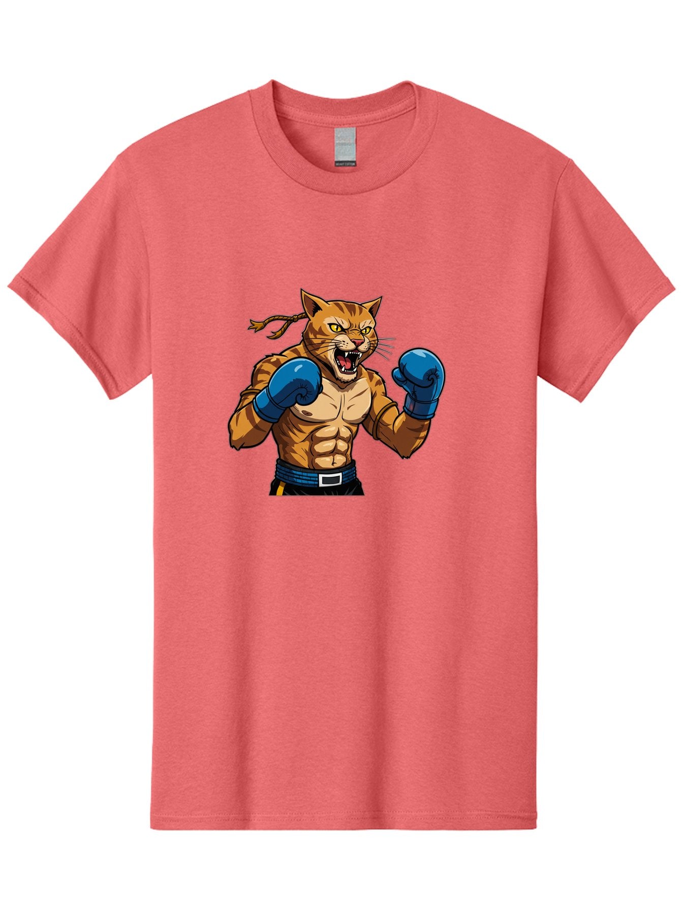 Fighting-Cat Men'S Graphic Tee, 100% Cotton, Comfortable Casual Summer Wear, Machine Washable, Muscular Cat, Boxing Gloves, Anime Style, Aggressive Stance, Fighting Cat, Cartoon Character, Strong Cat, Determined Expression, Braided Hair, Bae447 6