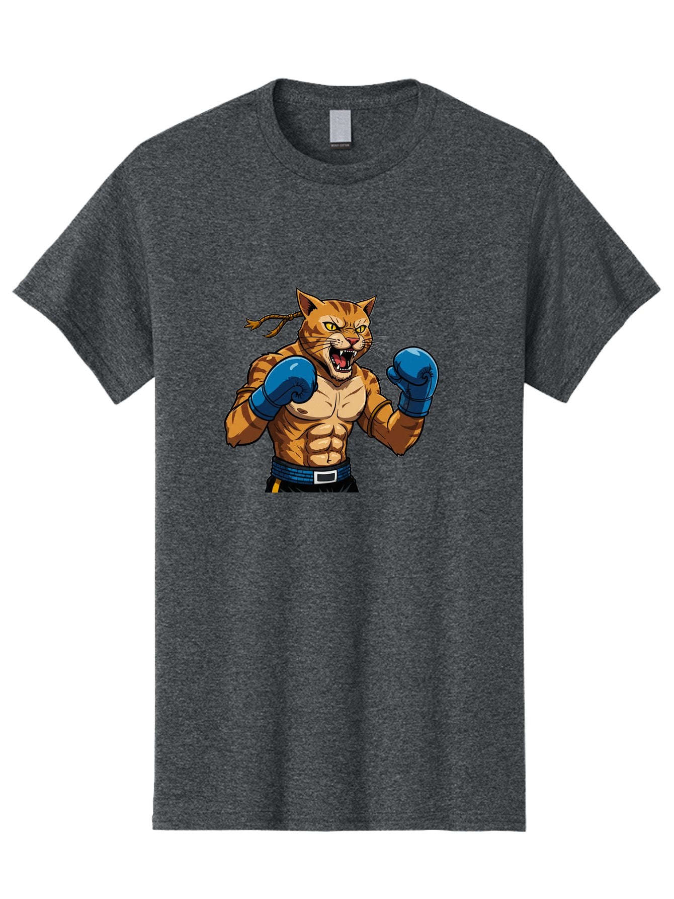 Fighting-Cat Men'S Graphic Tee, 100% Cotton, Comfortable Casual Summer Wear, Machine Washable, Muscular Cat, Boxing Gloves, Anime Style, Aggressive Stance, Fighting Cat, Cartoon Character, Strong Cat, Determined Expression, Braided Hair, Bae447 11