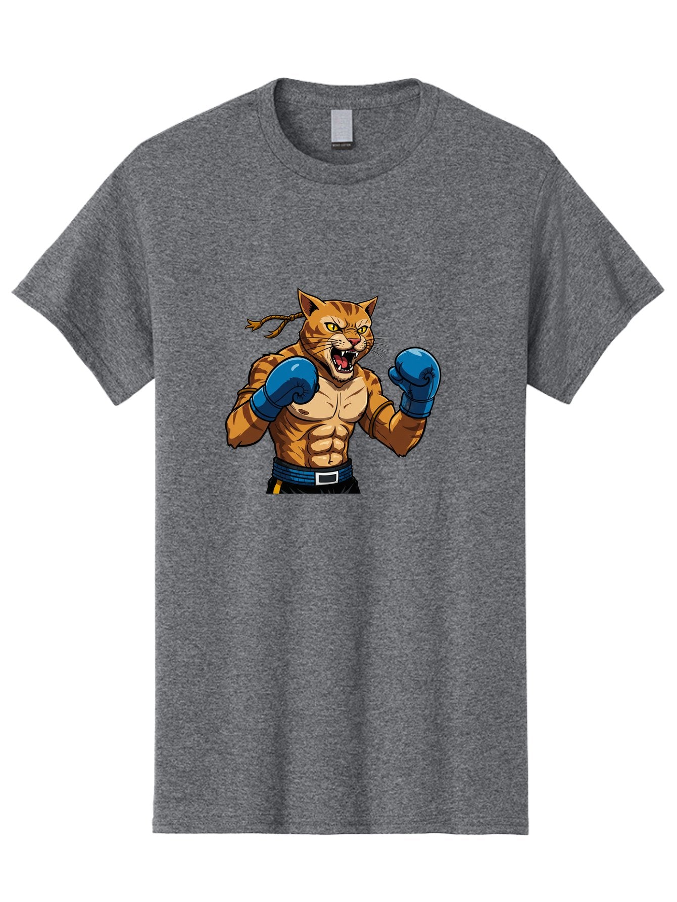 Fighting-Cat Men'S Graphic Tee, 100% Cotton, Comfortable Casual Summer Wear, Machine Washable, Muscular Cat, Boxing Gloves, Anime Style, Aggressive Stance, Fighting Cat, Cartoon Character, Strong Cat, Determined Expression, Braided Hair, Bae447 15