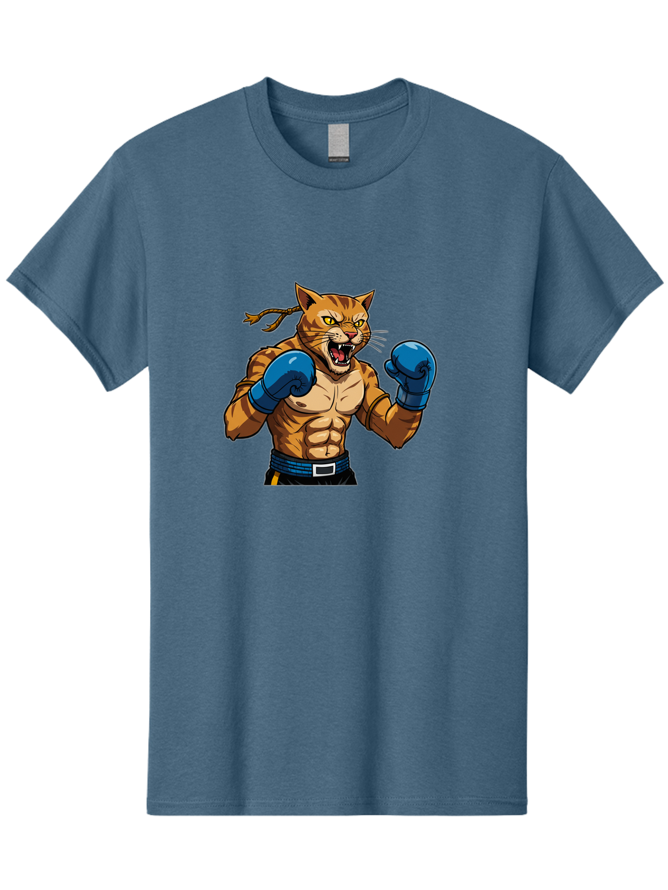Fighting-Cat Men'S Graphic Tee, 100% Cotton, Comfortable Casual Summer Wear, Machine Washable, Muscular Cat, Boxing Gloves, Anime Style, Aggressive Stance, Fighting Cat, Cartoon Character, Strong Cat, Determined Expression, Braided Hair, Bae447 10