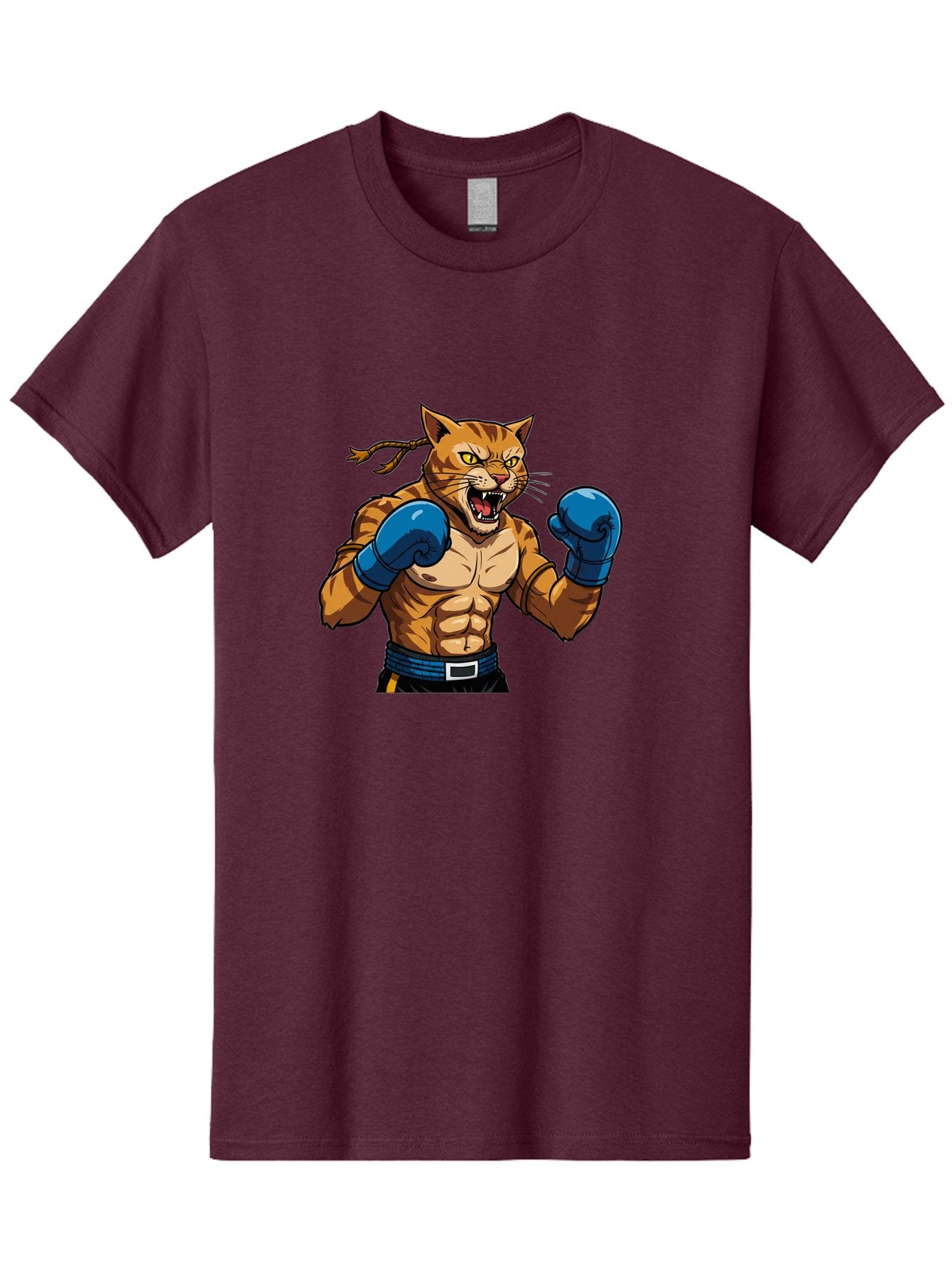 Fighting-Cat Men'S Graphic Tee, 100% Cotton, Comfortable Casual Summer Wear, Machine Washable, Muscular Cat, Boxing Gloves, Anime Style, Aggressive Stance, Fighting Cat, Cartoon Character, Strong Cat, Determined Expression, Braided Hair, Bae447 12