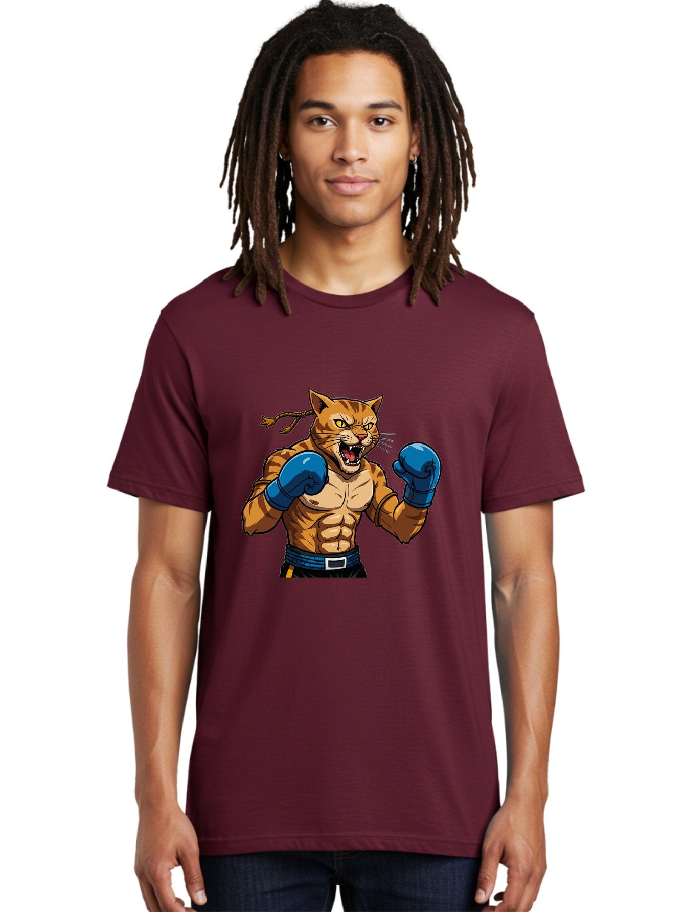 Fighting-Cat Men'S Graphic Tee, 100% Cotton, Comfortable Casual Summer Wear, Machine Washable, Muscular Cat, Boxing Gloves, Anime Style, Aggressive Stance, Fighting Cat, Cartoon Character, Strong Cat, Determined Expression, Braided Hair, Bae447 28