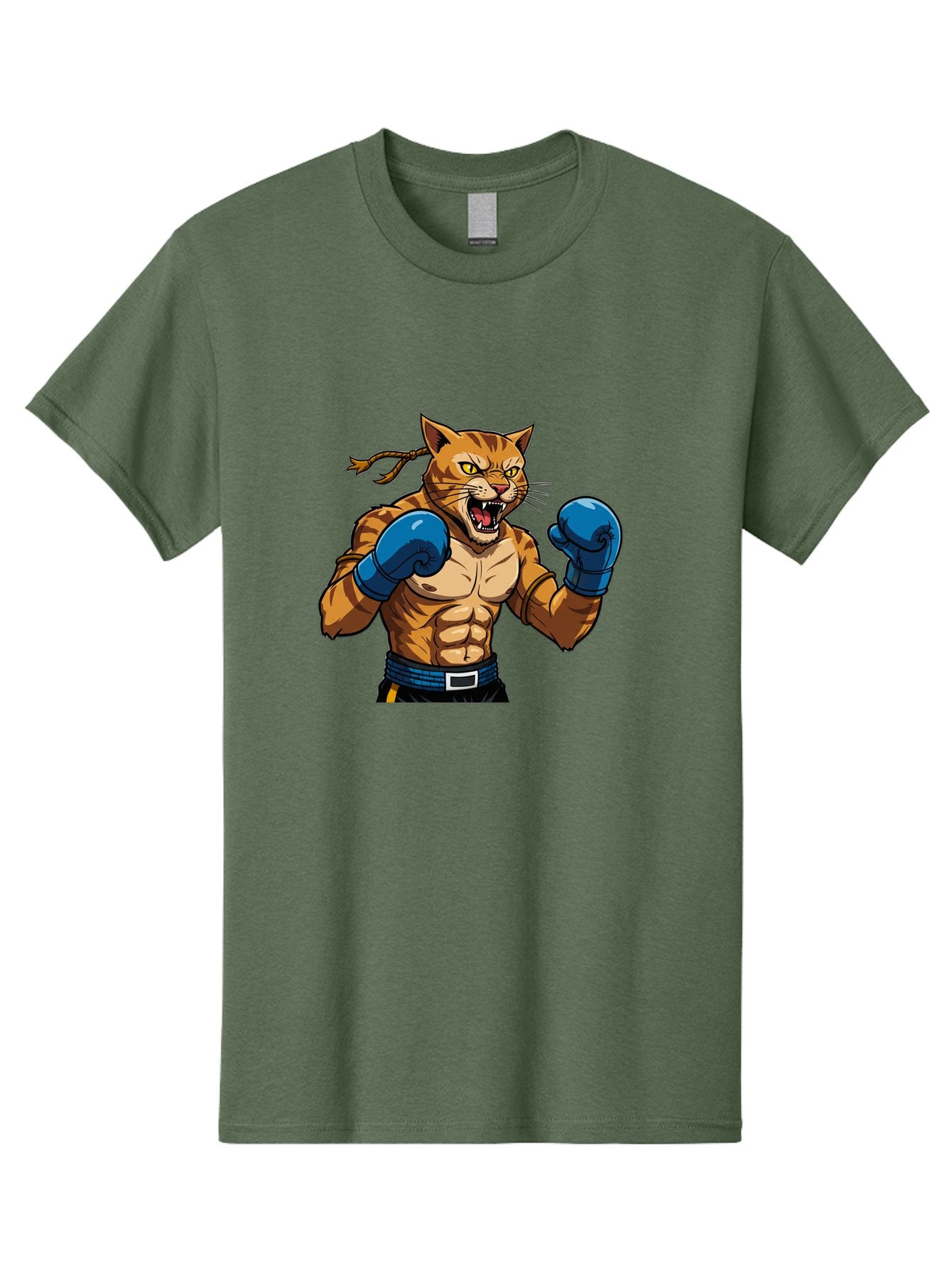 Fighting-Cat Men'S Graphic Tee, 100% Cotton, Comfortable Casual Summer Wear, Machine Washable, Muscular Cat, Boxing Gloves, Anime Style, Aggressive Stance, Fighting Cat, Cartoon Character, Strong Cat, Determined Expression, Braided Hair, Bae447 13