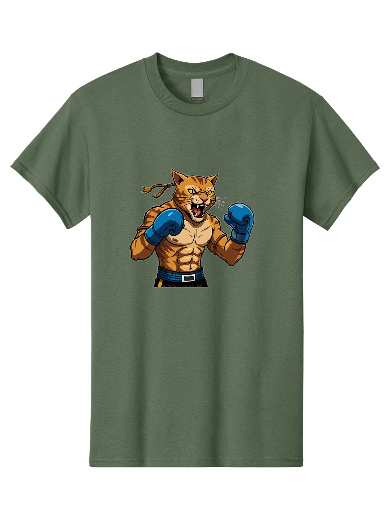 Fighting-Cat Men'S Graphic Tee, 100% Cotton, Comfortable Casual Summer Wear, Machine Washable, Muscular Cat, Boxing Gloves, Anime Style, Aggressive Stance, Fighting Cat, Cartoon Character, Strong Cat, Determined Expression, Braided Hair, Bae447 15