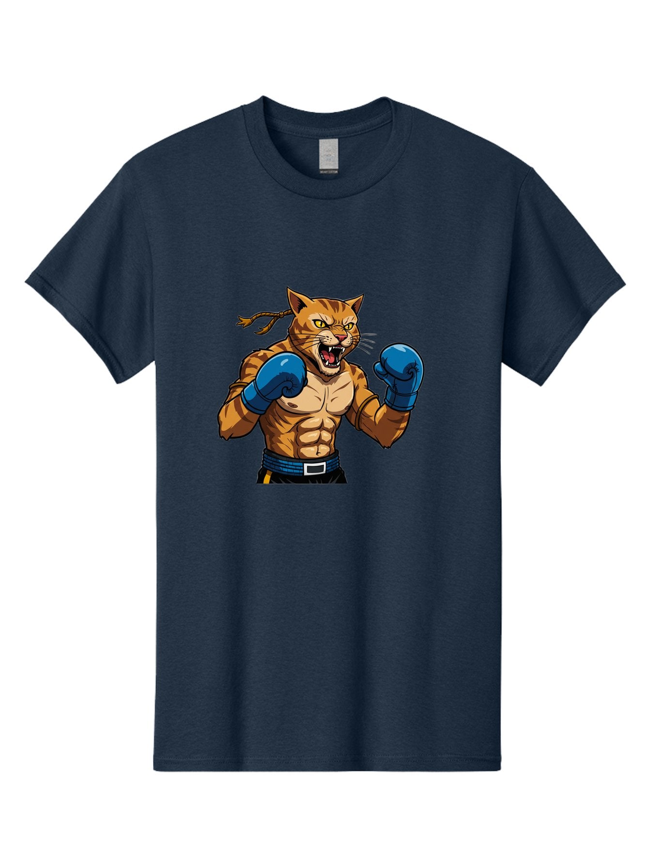 Fighting-Cat Men'S Graphic Tee, 100% Cotton, Comfortable Casual Summer Wear, Machine Washable, Muscular Cat, Boxing Gloves, Anime Style, Aggressive Stance, Fighting Cat, Cartoon Character, Strong Cat, Determined Expression, Braided Hair, Bae447 7