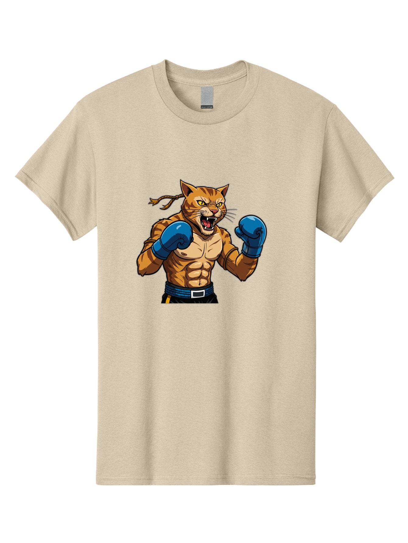 Fighting-Cat Men'S Graphic Tee, 100% Cotton, Comfortable Casual Summer Wear, Machine Washable, Muscular Cat, Boxing Gloves, Anime Style, Aggressive Stance, Fighting Cat, Cartoon Character, Strong Cat, Determined Expression, Braided Hair, Bae447 9