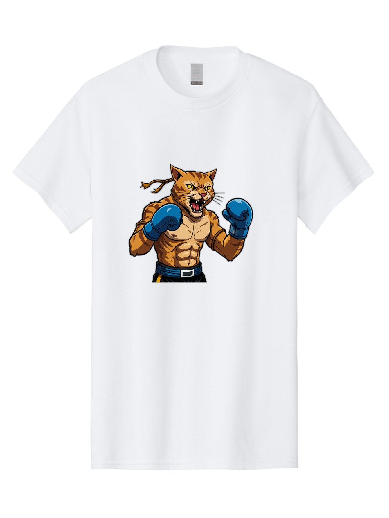 Fighting-Cat Men'S Graphic Tee, 100% Cotton, Comfortable Casual Summer Wear, Machine Washable, Muscular Cat, Boxing Gloves, Anime Style, Aggressive Stance, Fighting Cat, Cartoon Character, Strong Cat, Determined Expression, Braided Hair, Bae447 14