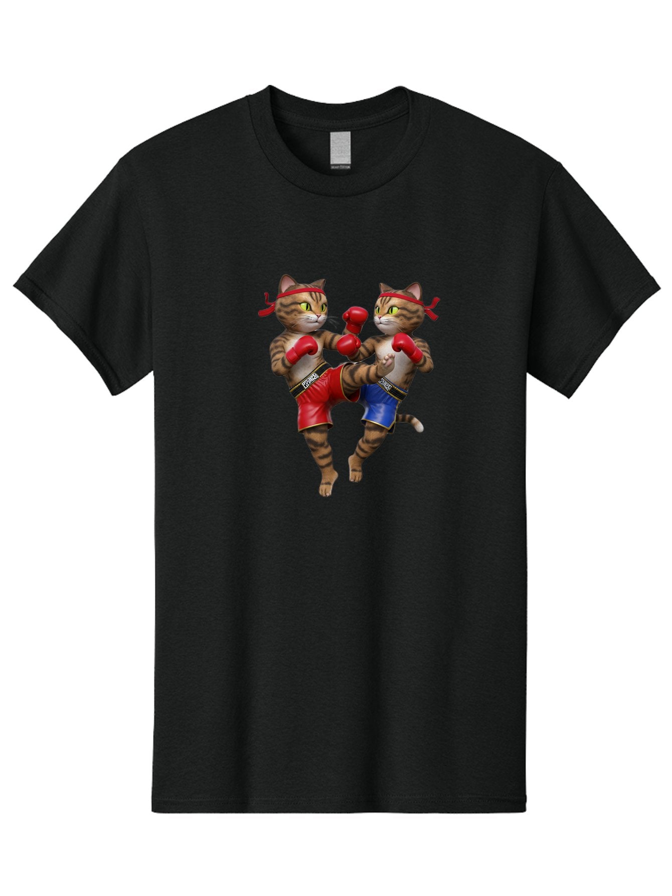 Fighting-Cats Men'S Graphic Tee, 100% Cotton, Comfortable Casual Summer Wear, Machine Washable, Cartoon Cats Boxing, Martial Arts Fight, Red And Blue Boxing Shorts, Red Boxing Gloves, Kofre Brand, Fighting Cats, Cartoon Characters, Bae448 5