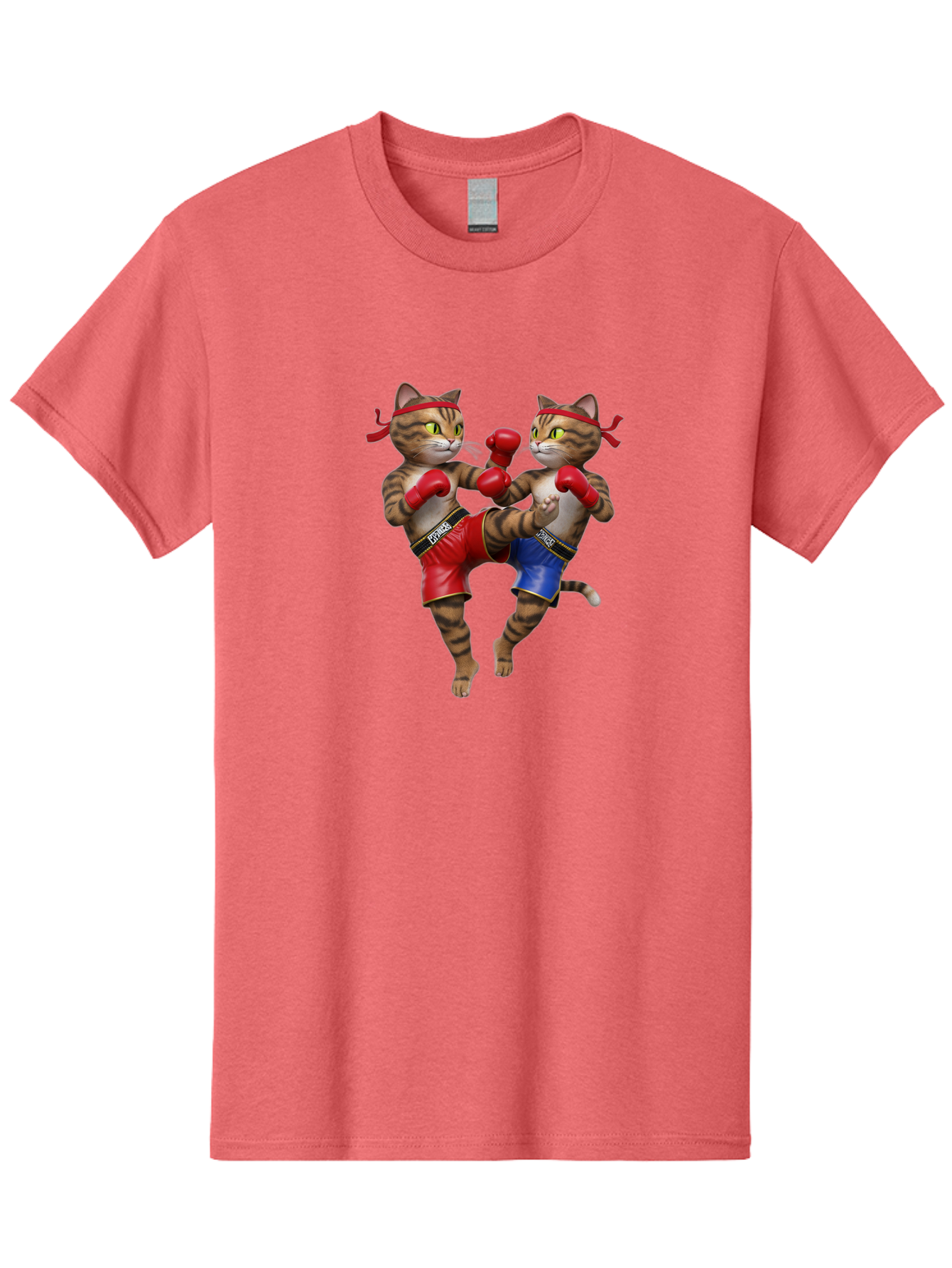 Fighting-Cats Men'S Graphic Tee, 100% Cotton, Comfortable Casual Summer Wear, Machine Washable, Cartoon Cats Boxing, Martial Arts Fight, Red And Blue Boxing Shorts, Red Boxing Gloves, Kofre Brand, Fighting Cats, Cartoon Characters, Bae448 10