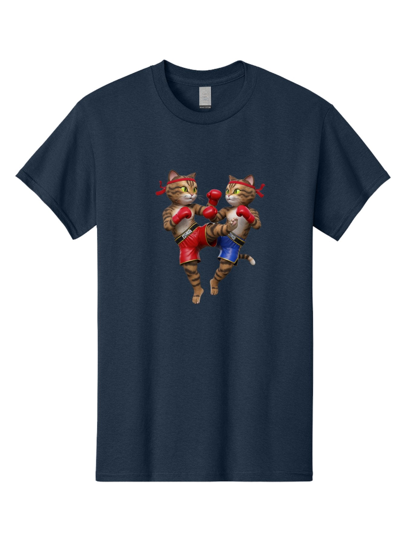 Fighting-Cats Men'S Graphic Tee, 100% Cotton, Comfortable Casual Summer Wear, Machine Washable, Cartoon Cats Boxing, Martial Arts Fight, Red And Blue Boxing Shorts, Red Boxing Gloves, Kofre Brand, Fighting Cats, Cartoon Characters, Bae448 14