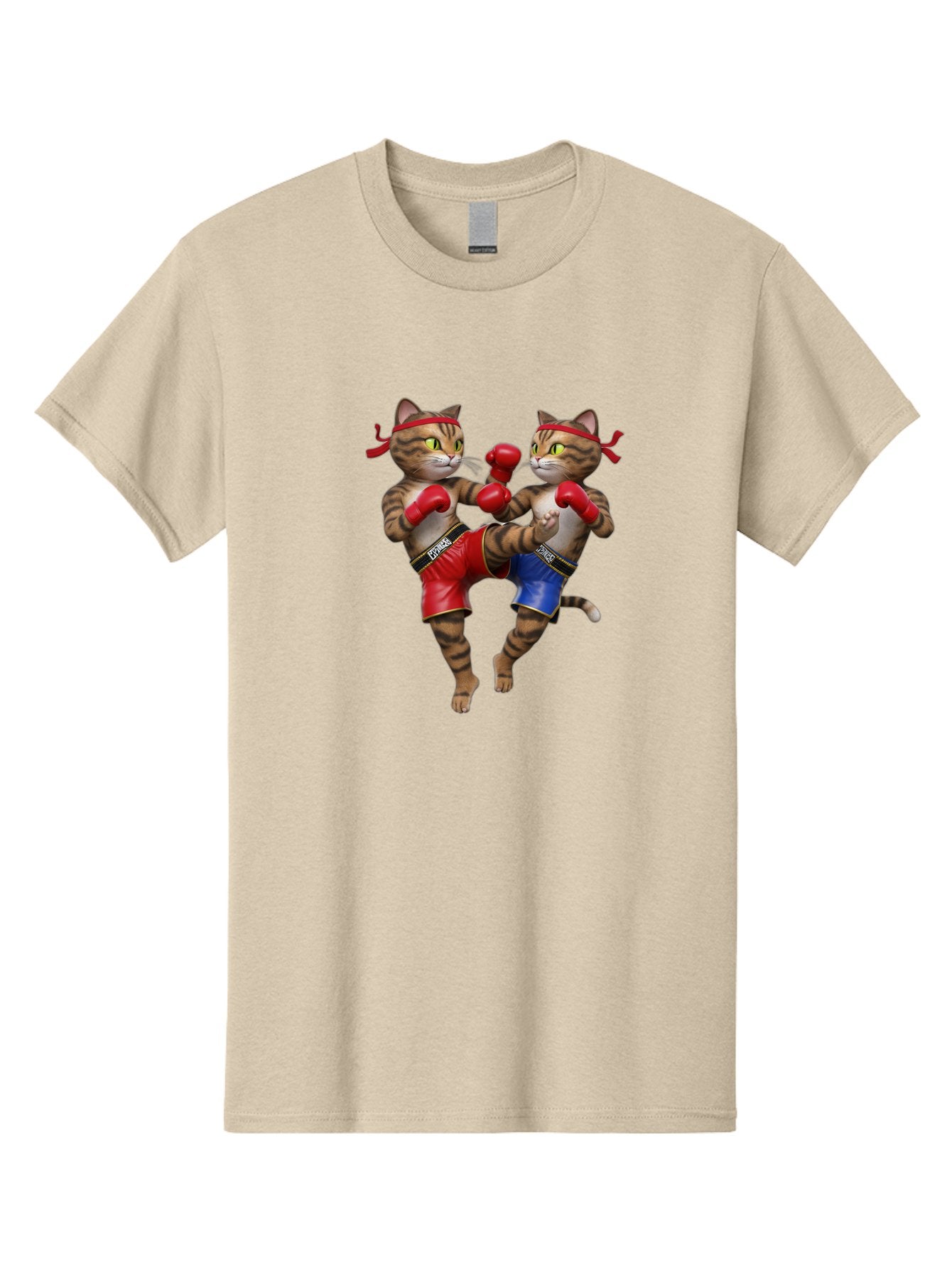 Fighting-Cats Men'S Graphic Tee, 100% Cotton, Comfortable Casual Summer Wear, Machine Washable, Cartoon Cats Boxing, Martial Arts Fight, Red And Blue Boxing Shorts, Red Boxing Gloves, Kofre Brand, Fighting Cats, Cartoon Characters, Bae448 8