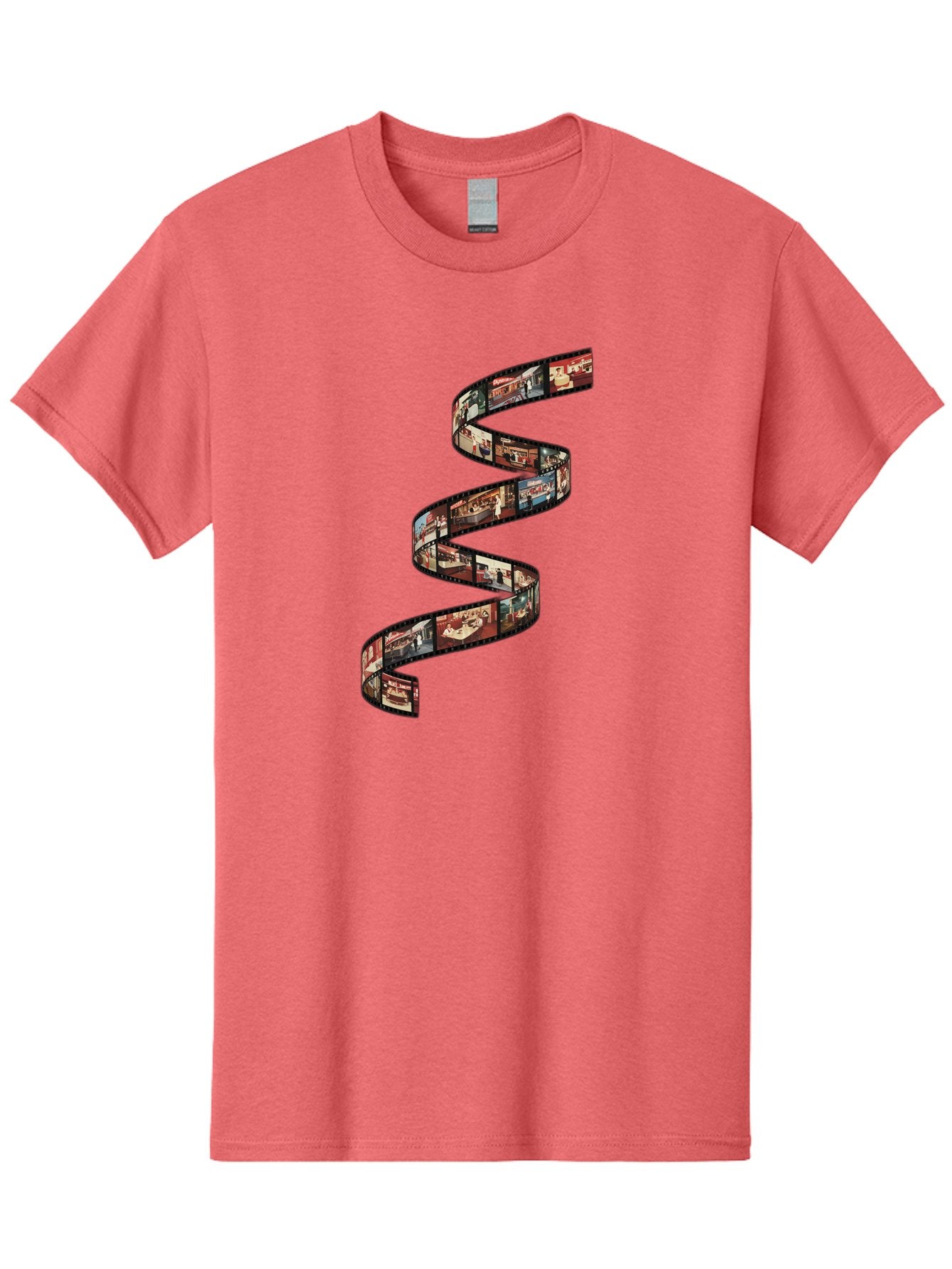 Film-Strip Men'S Graphic Tee, 100% Cotton, Comfortable Casual Summer Wear, Machine Washable, Film Strip With Images Of Buildings, Movie Scenes, Cinematic Scenes, Photography, Creative Graphics, Abstract Art, Film Reel, Nostalgic Vibe Bae449 11