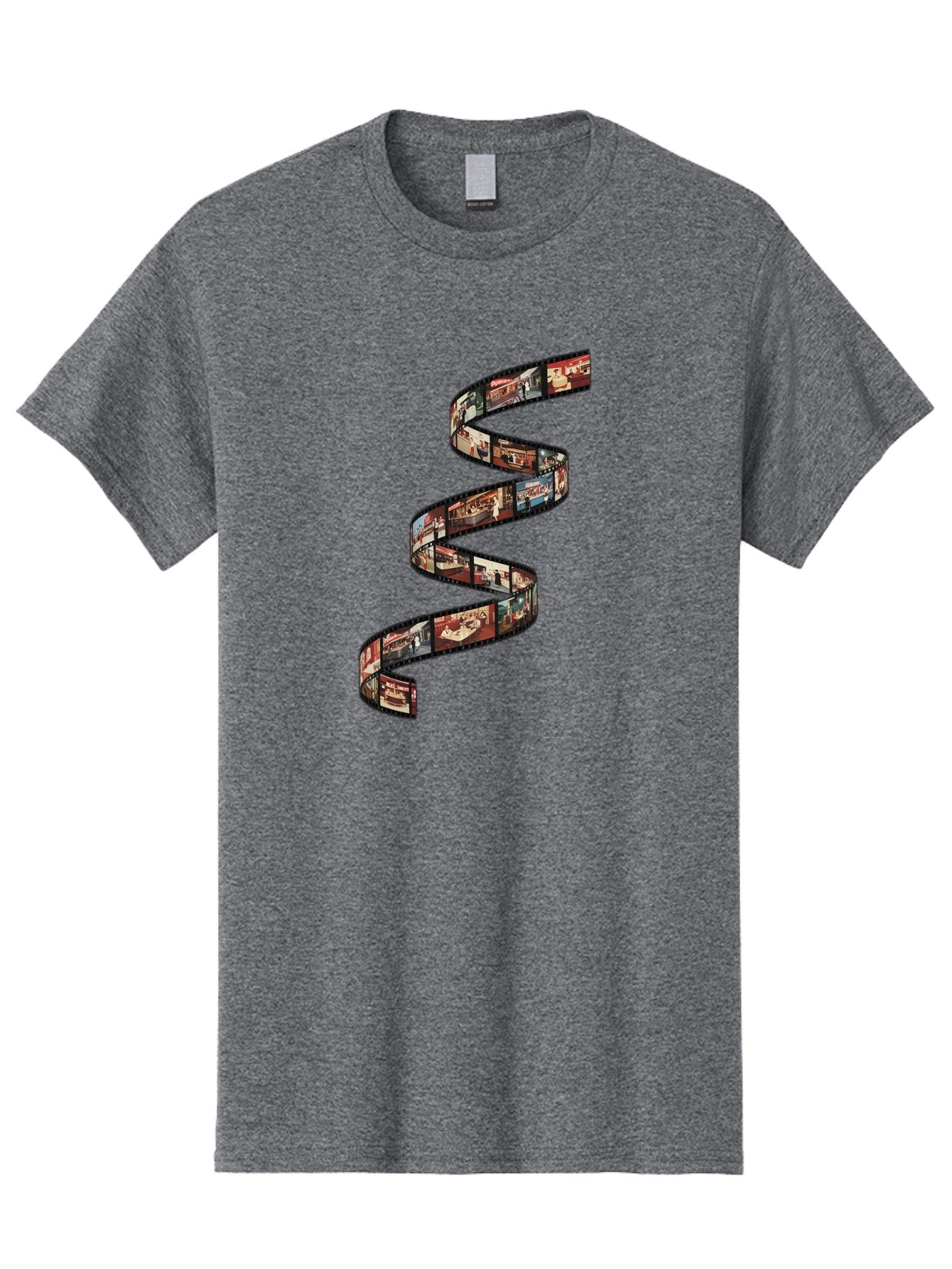 Film-Strip Men'S Graphic Tee, 100% Cotton, Comfortable Casual Summer Wear, Machine Washable, Film Strip With Images Of Buildings, Movie Scenes, Cinematic Scenes, Photography, Creative Graphics, Abstract Art, Film Reel, Nostalgic Vibe Bae449 12