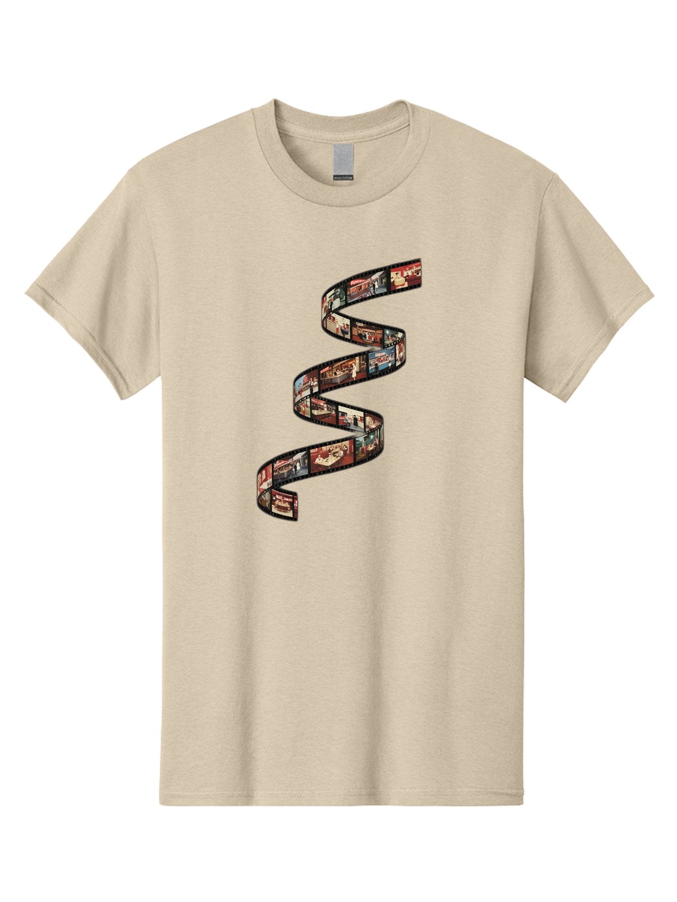 Film-Strip Men'S Graphic Tee, 100% Cotton, Comfortable Casual Summer Wear, Machine Washable, Film Strip With Images Of Buildings, Movie Scenes, Cinematic Scenes, Photography, Creative Graphics, Abstract Art, Film Reel, Nostalgic Vibe Bae449