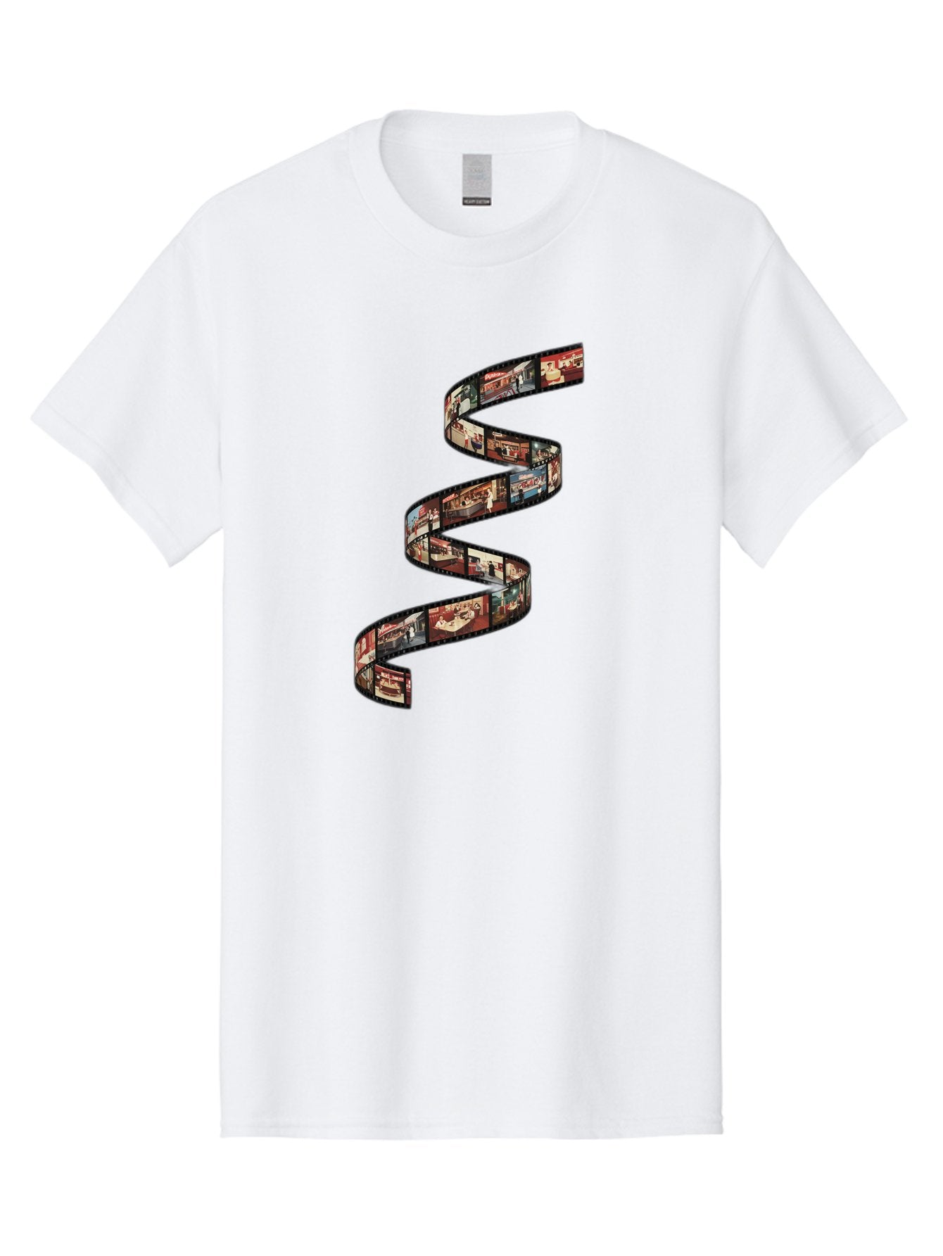 Film-Strip Men'S Graphic Tee, 100% Cotton, Comfortable Casual Summer Wear, Machine Washable, Film Strip With Images Of Buildings, Movie Scenes, Cinematic Scenes, Photography, Creative Graphics, Abstract Art, Film Reel, Nostalgic Vibe Bae449 9