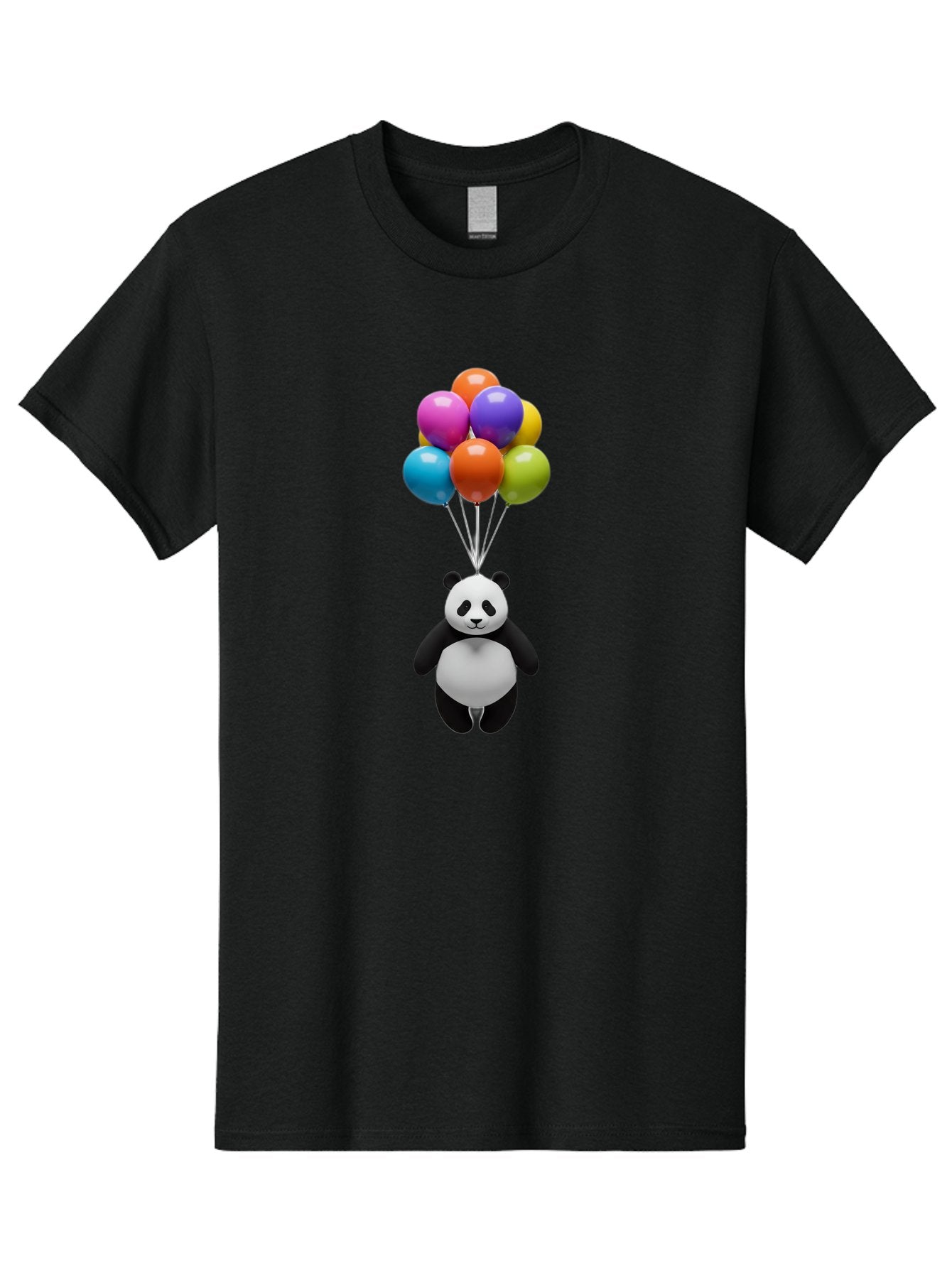 Floating-Panda Men'S Graphic Tee, 100% Cotton, Comfortable Casual Summer Wear, Machine Washable, Cartoon Panda, Floating Panda, Colorful Balloons, Whimsical Design, Cute Character, Playful Illustration, 3D Graphic, Panda Bear, Bae450 3