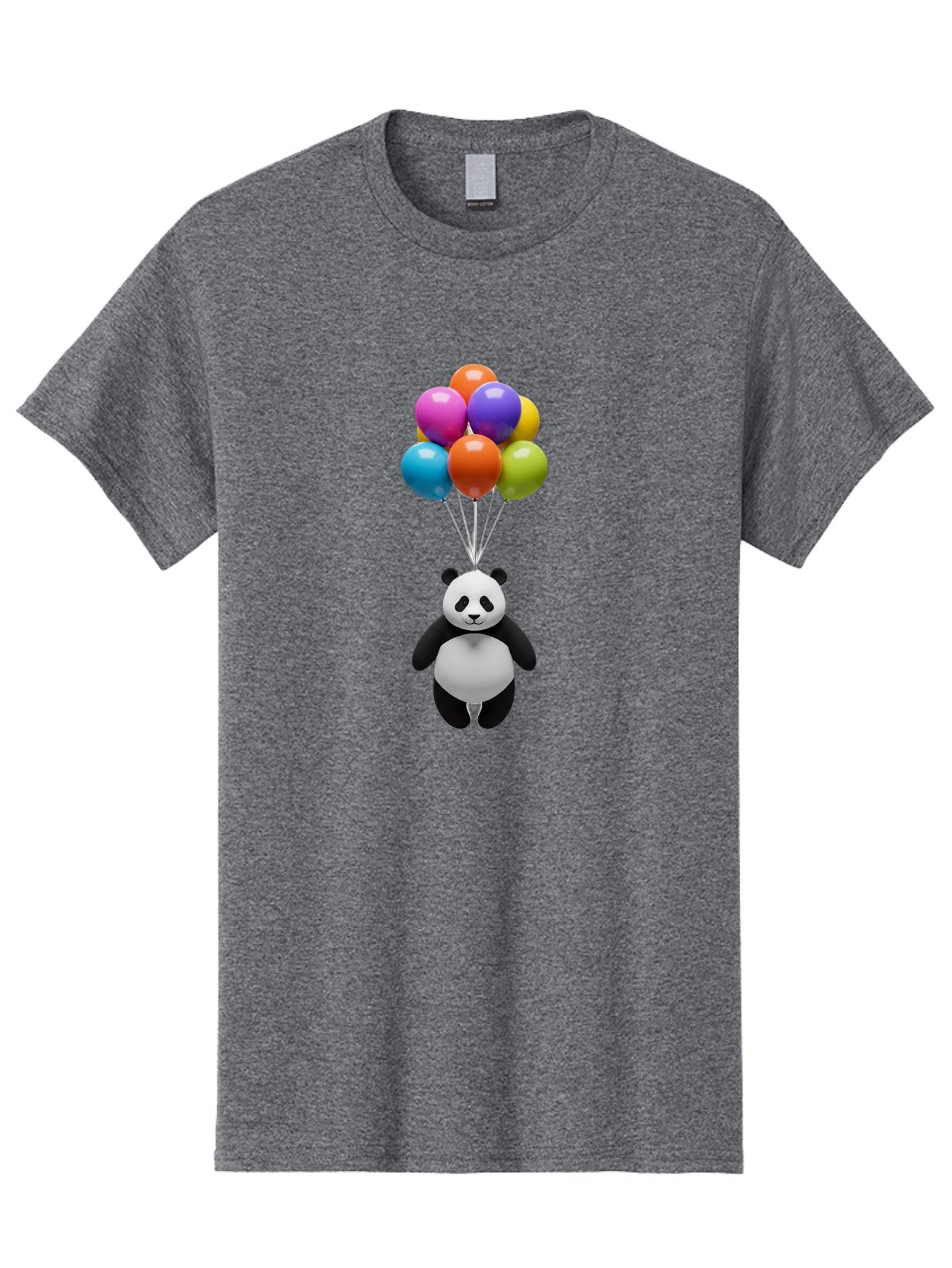Floating-Panda Men'S Graphic Tee, 100% Cotton, Comfortable Casual Summer Wear, Machine Washable, Cartoon Panda, Floating Panda, Colorful Balloons, Whimsical Design, Cute Character, Playful Illustration, 3D Graphic, Panda Bear, Bae450 7