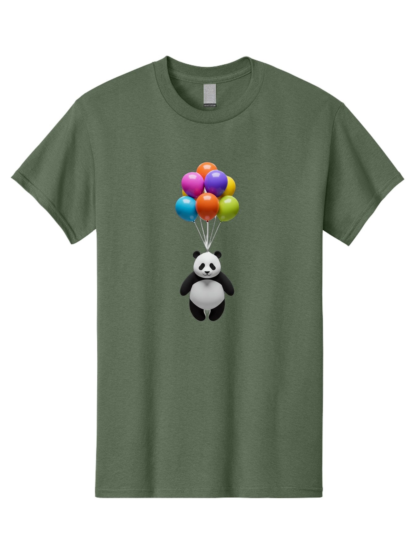 Floating-Panda Men'S Graphic Tee, 100% Cotton, Comfortable Casual Summer Wear, Machine Washable, Cartoon Panda, Floating Panda, Colorful Balloons, Whimsical Design, Cute Character, Playful Illustration, 3D Graphic, Panda Bear, Bae450 6