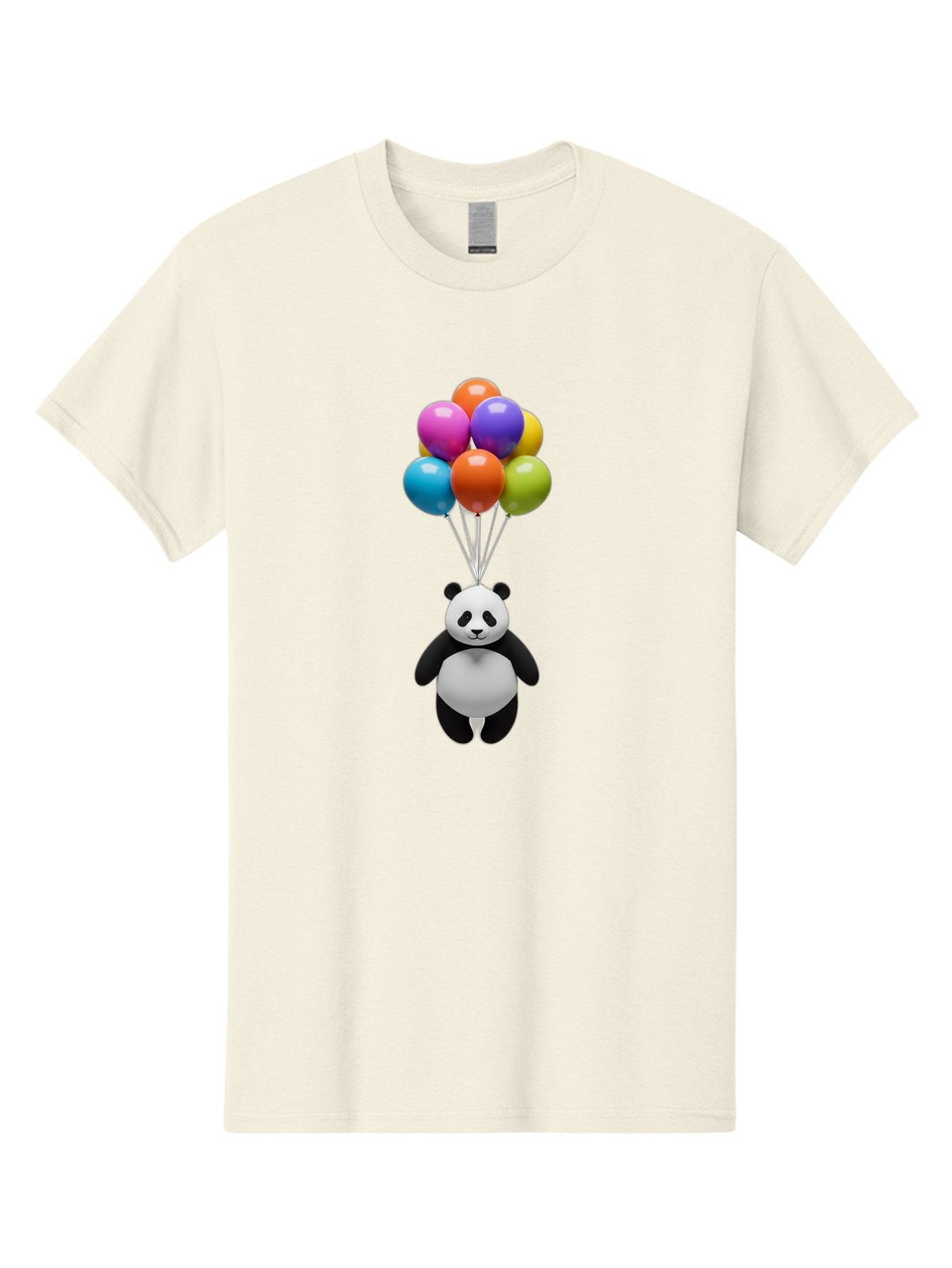 Floating-Panda Men'S Graphic Tee, 100% Cotton, Comfortable Casual Summer Wear, Machine Washable, Cartoon Panda, Floating Panda, Colorful Balloons, Whimsical Design, Cute Character, Playful Illustration, 3D Graphic, Panda Bear, Bae450