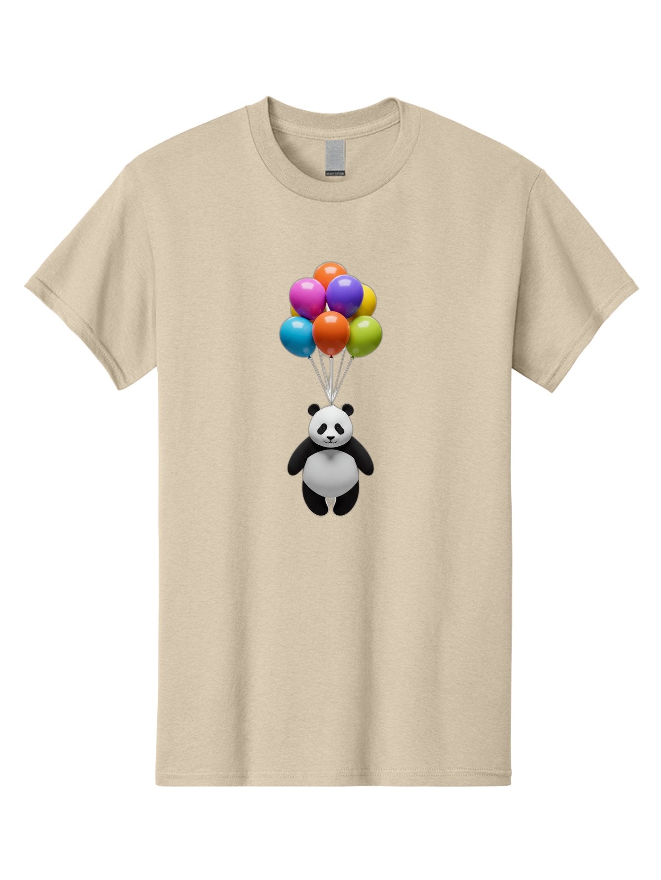 Floating-Panda Men'S Graphic Tee, 100% Cotton, Comfortable Casual Summer Wear, Machine Washable, Cartoon Panda, Floating Panda, Colorful Balloons, Whimsical Design, Cute Character, Playful Illustration, 3D Graphic, Panda Bear, Bae450