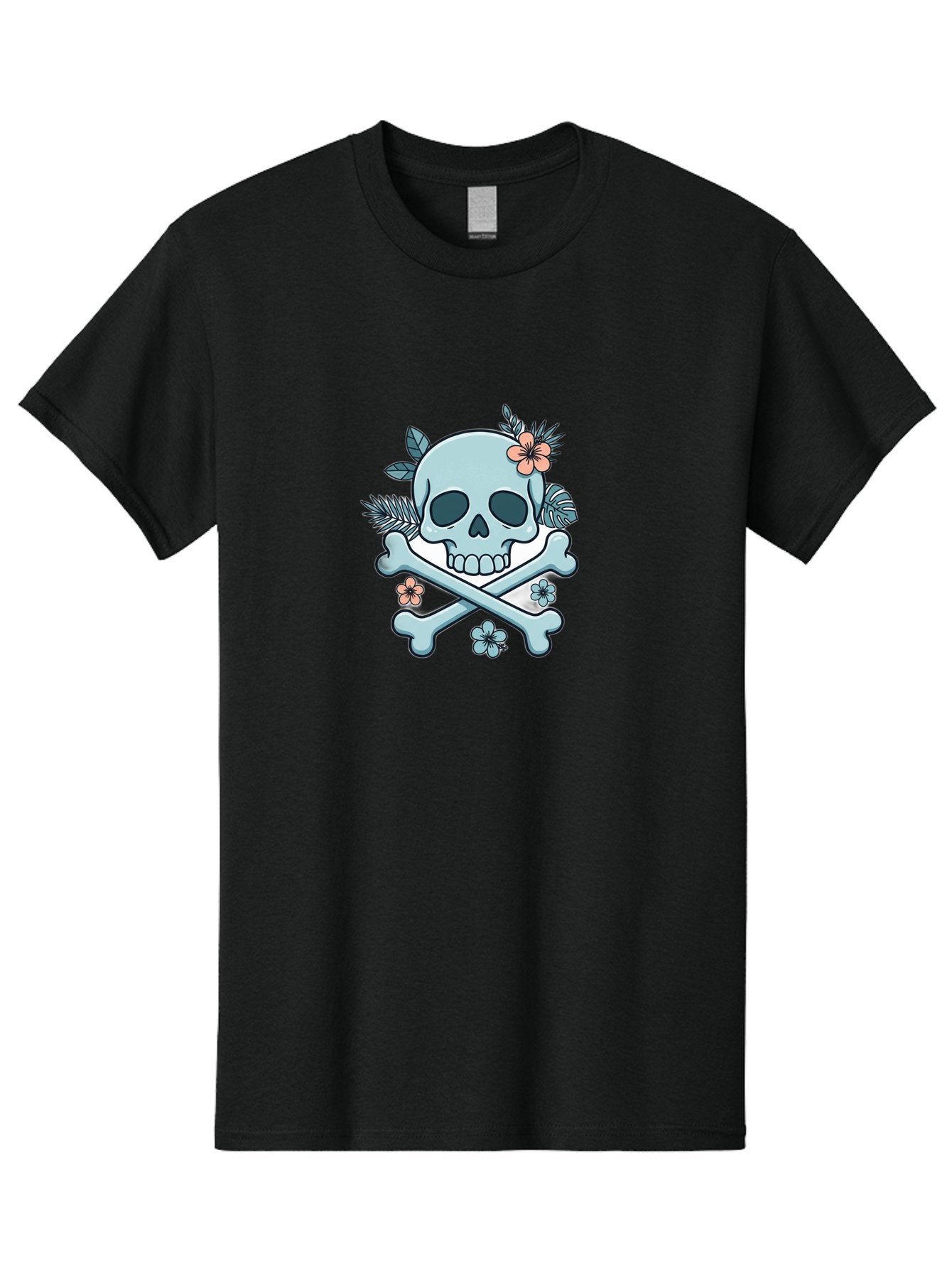 Floral-Skull Men'S Graphic Tee, 100% Cotton, Comfortable Casual Summer Wear, Machine Washable, Skull And Crossbones, Jolly Roger, Pirate Symbol, Floral Design, Colorful Tattoo Art, Gothic Decoration, Crossbones With Flowers, Flower Skull, Bae451