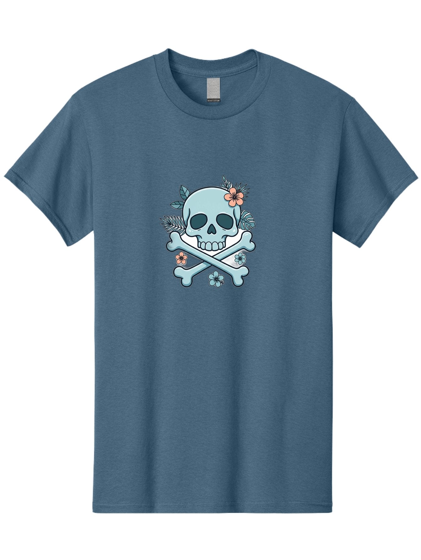 Floral-Skull Men'S Graphic Tee, 100% Cotton, Comfortable Casual Summer Wear, Machine Washable, Skull And Crossbones, Jolly Roger, Pirate Symbol, Floral Design, Colorful Tattoo Art, Gothic Decoration, Crossbones With Flowers, Flower Skull, Bae451 5