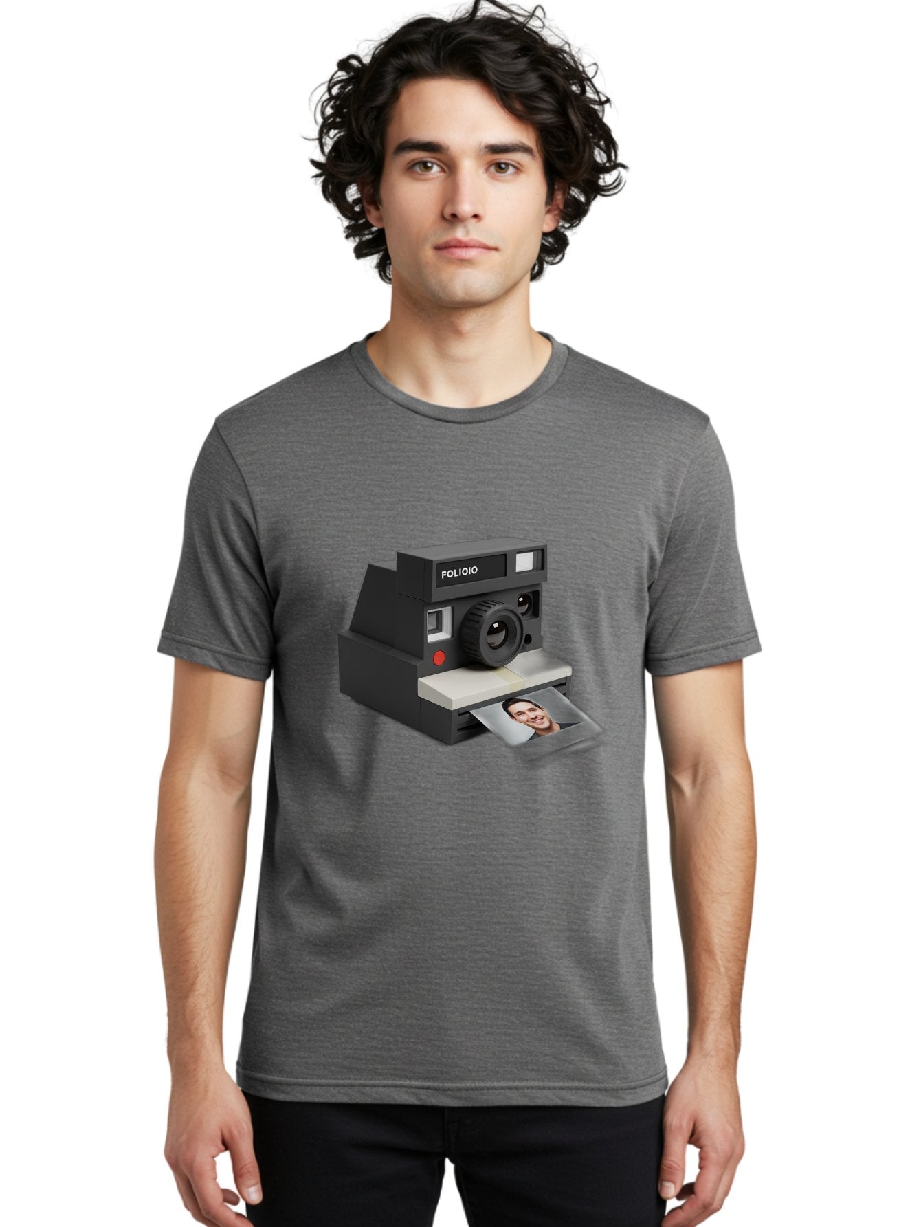Folioio-Polaroid-Camera Men'S Graphic Tee, 100% Cotton, Comfortable Casual Summer Wear, Machine Washable, Instant Camera, Folioio Brand, Printing Photo, Smiling Woman, Instant Photography, Retro Style, Digital Print, Camera Technology Bae452 27