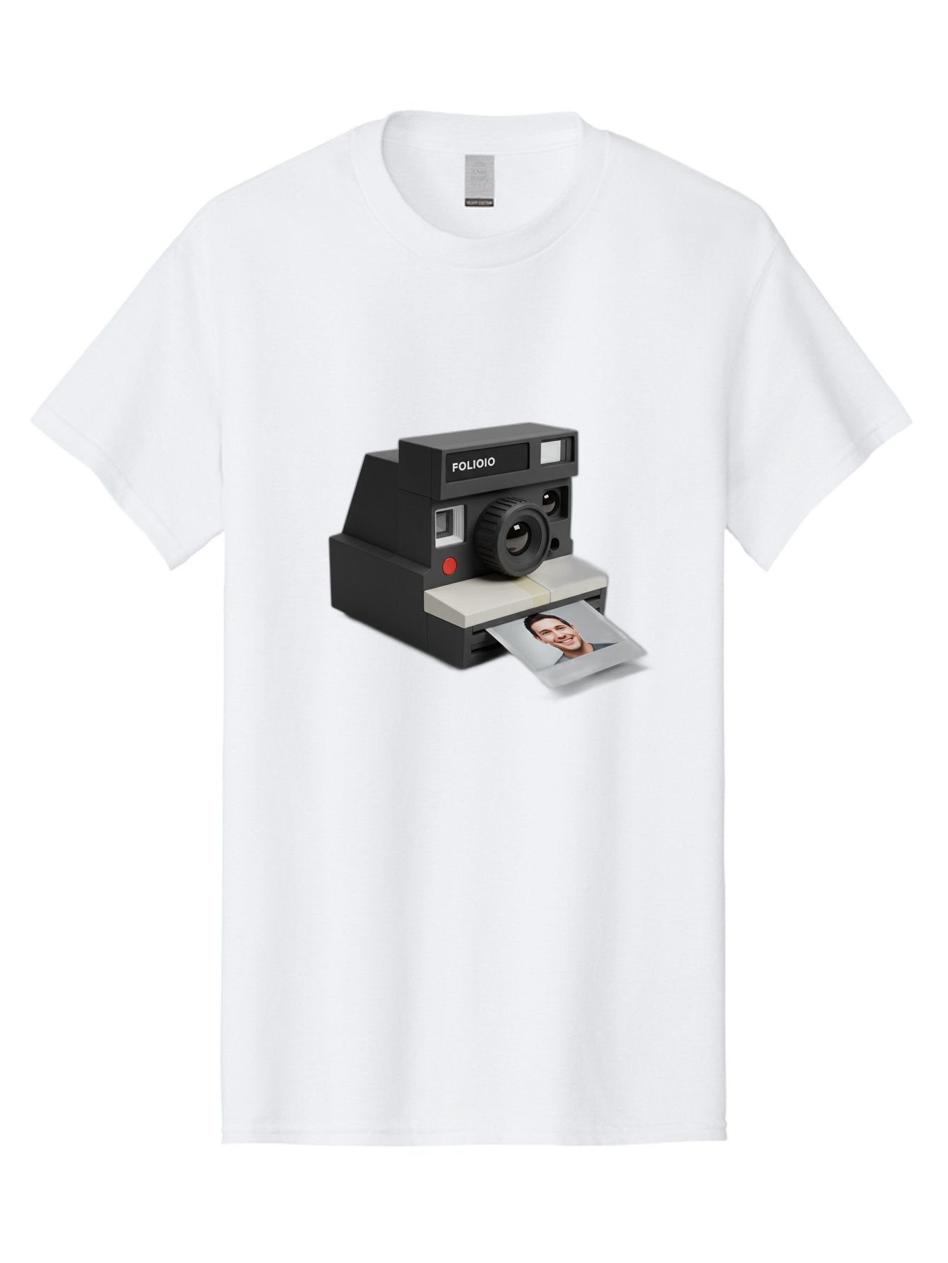 Folioio-Polaroid-Camera Men'S Graphic Tee, 100% Cotton, Comfortable Casual Summer Wear, Machine Washable, Instant Camera, Folioio Brand, Printing Photo, Smiling Woman, Instant Photography, Retro Style, Digital Print, Camera Technology Bae452