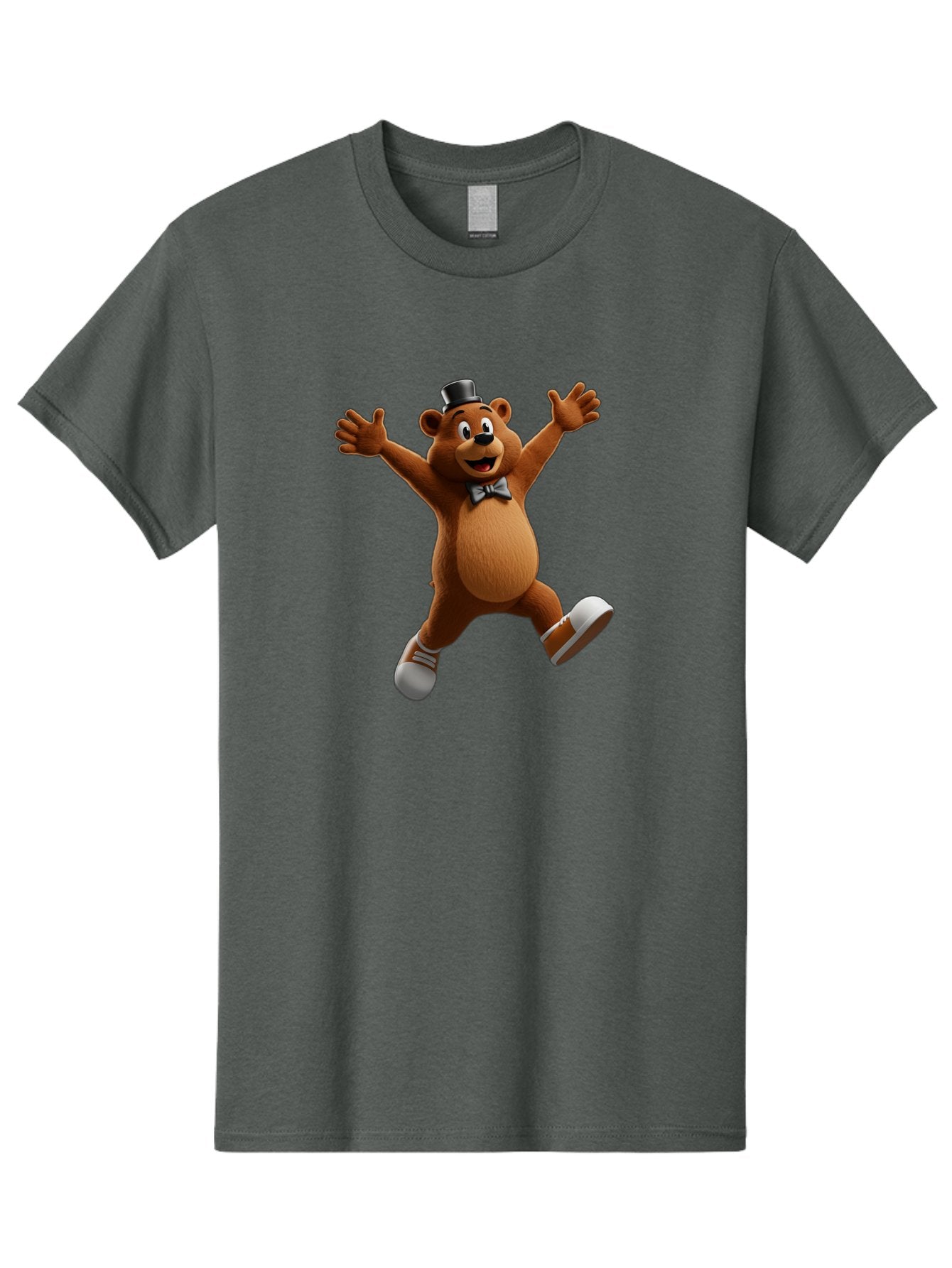 Freddy-Fazbear Men'S Graphic Tee, 100% Cotton, Comfortable Casual Summer Wear, Machine Washable, Cartoon Bear, Dancing Bear, Top Hat, Bow Tie, White Shoes, Playful Expression, Energetic Pose, Animated Character, 3D Rendering, Fun, Lively, Bae453 9