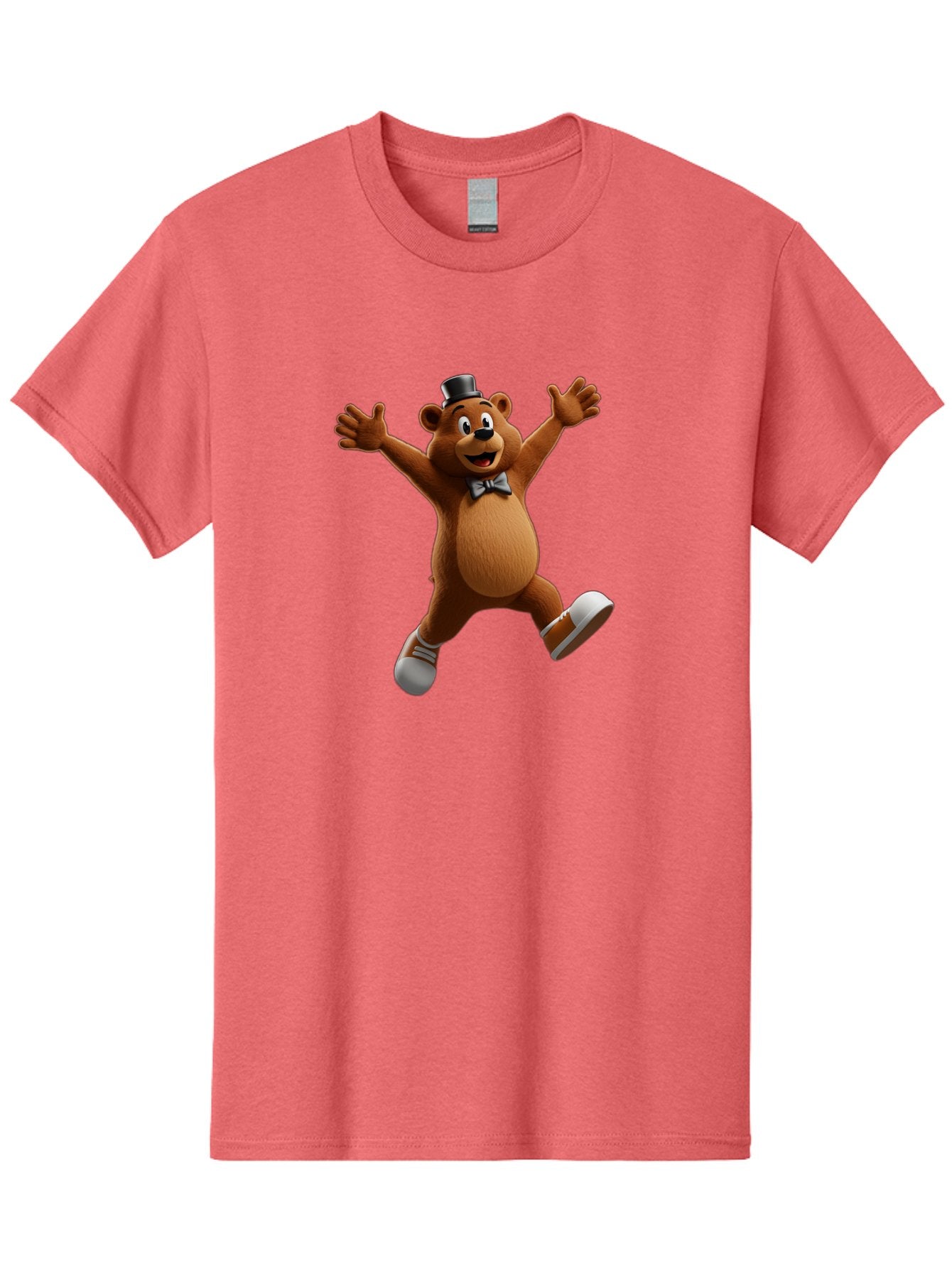 Freddy-Fazbear Men'S Graphic Tee, 100% Cotton, Comfortable Casual Summer Wear, Machine Washable, Cartoon Bear, Dancing Bear, Top Hat, Bow Tie, White Shoes, Playful Expression, Energetic Pose, Animated Character, 3D Rendering, Fun, Lively, Bae453 12