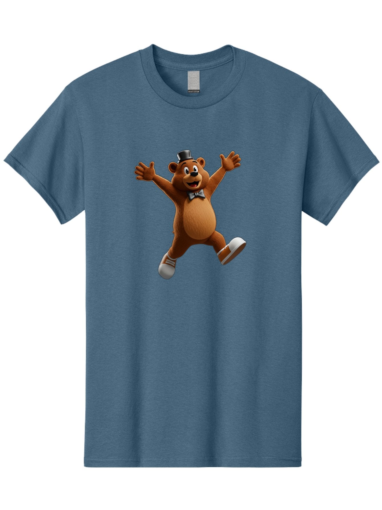 Freddy-Fazbear Men'S Graphic Tee, 100% Cotton, Comfortable Casual Summer Wear, Machine Washable, Cartoon Bear, Dancing Bear, Top Hat, Bow Tie, White Shoes, Playful Expression, Energetic Pose, Animated Character, 3D Rendering, Fun, Lively, Bae453 6