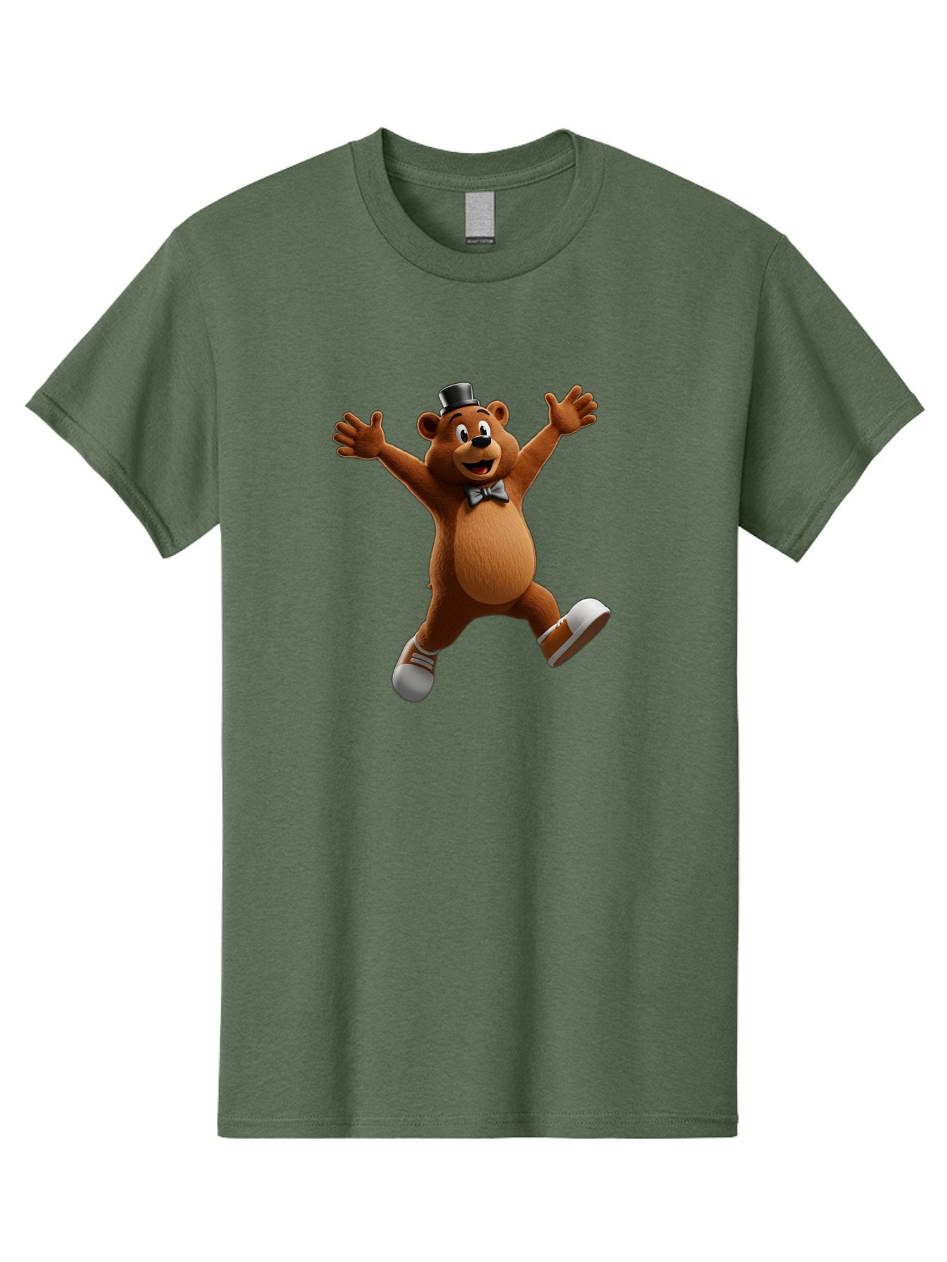 Freddy-Fazbear Men'S Graphic Tee, 100% Cotton, Comfortable Casual Summer Wear, Machine Washable, Cartoon Bear, Dancing Bear, Top Hat, Bow Tie, White Shoes, Playful Expression, Energetic Pose, Animated Character, 3D Rendering, Fun, Lively, Bae453 15