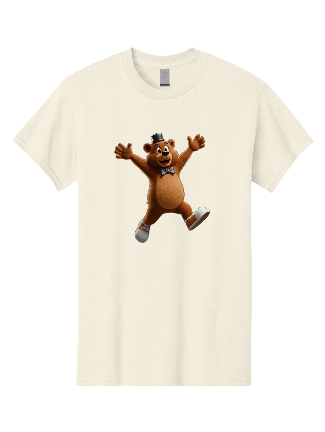 Freddy-Fazbear Men'S Graphic Tee, 100% Cotton, Comfortable Casual Summer Wear, Machine Washable, Cartoon Bear, Dancing Bear, Top Hat, Bow Tie, White Shoes, Playful Expression, Energetic Pose, Animated Character, 3D Rendering, Fun, Lively, Bae453 11