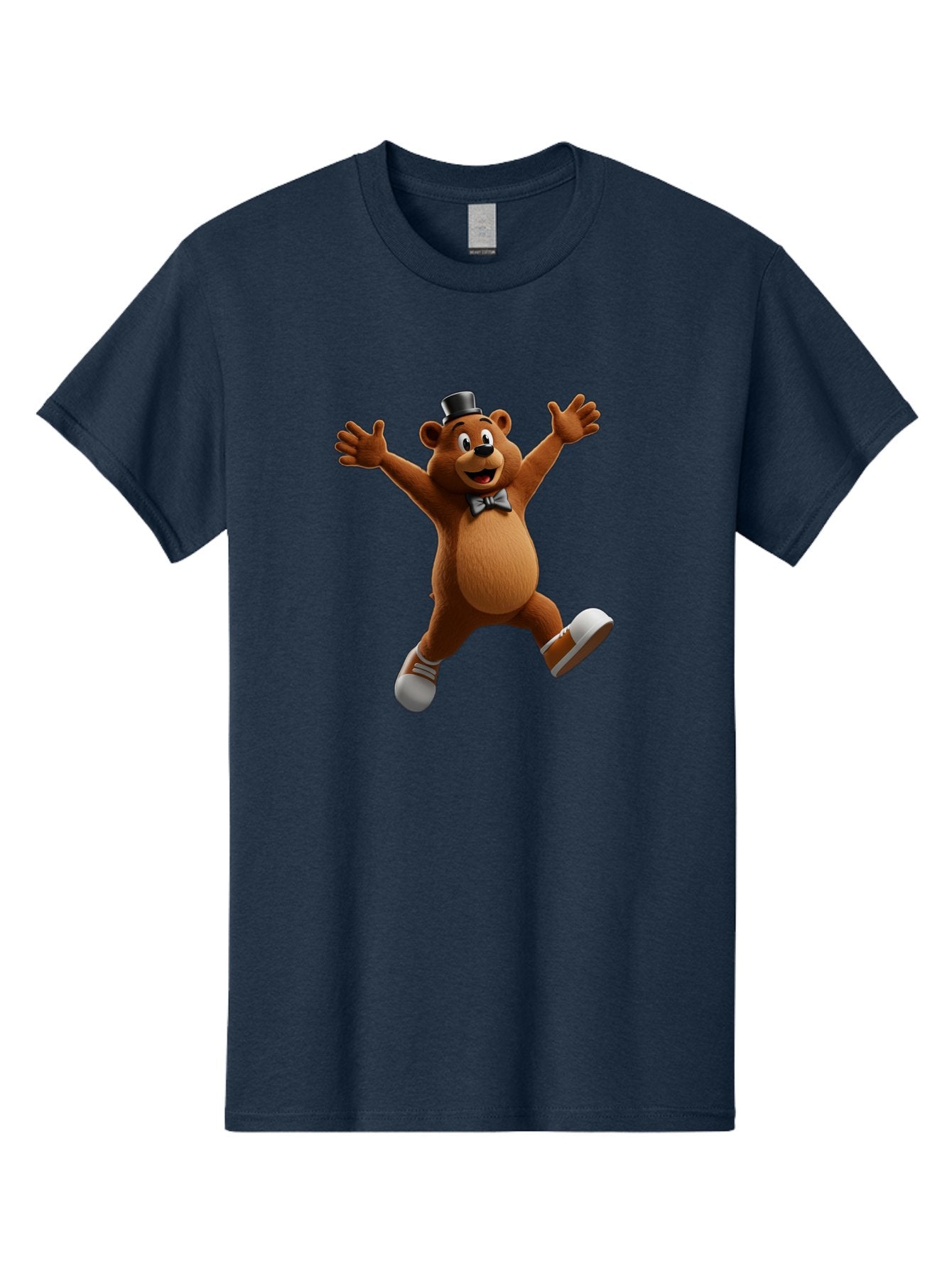 Freddy-Fazbear Men'S Graphic Tee, 100% Cotton, Comfortable Casual Summer Wear, Machine Washable, Cartoon Bear, Dancing Bear, Top Hat, Bow Tie, White Shoes, Playful Expression, Energetic Pose, Animated Character, 3D Rendering, Fun, Lively, Bae453 10