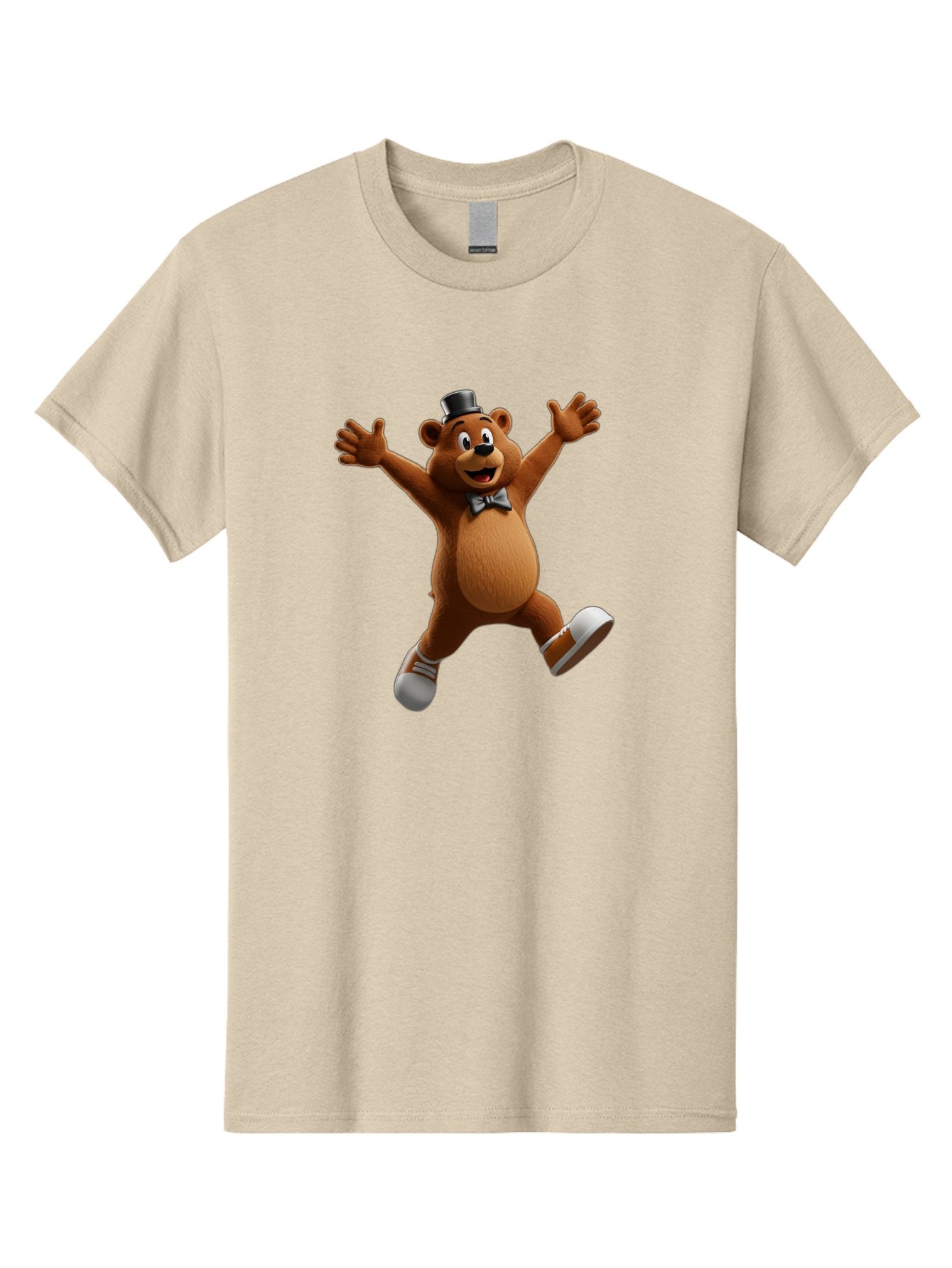 Freddy-Fazbear Men'S Graphic Tee, 100% Cotton, Comfortable Casual Summer Wear, Machine Washable, Cartoon Bear, Dancing Bear, Top Hat, Bow Tie, White Shoes, Playful Expression, Energetic Pose, Animated Character, 3D Rendering, Fun, Lively, Bae453 3