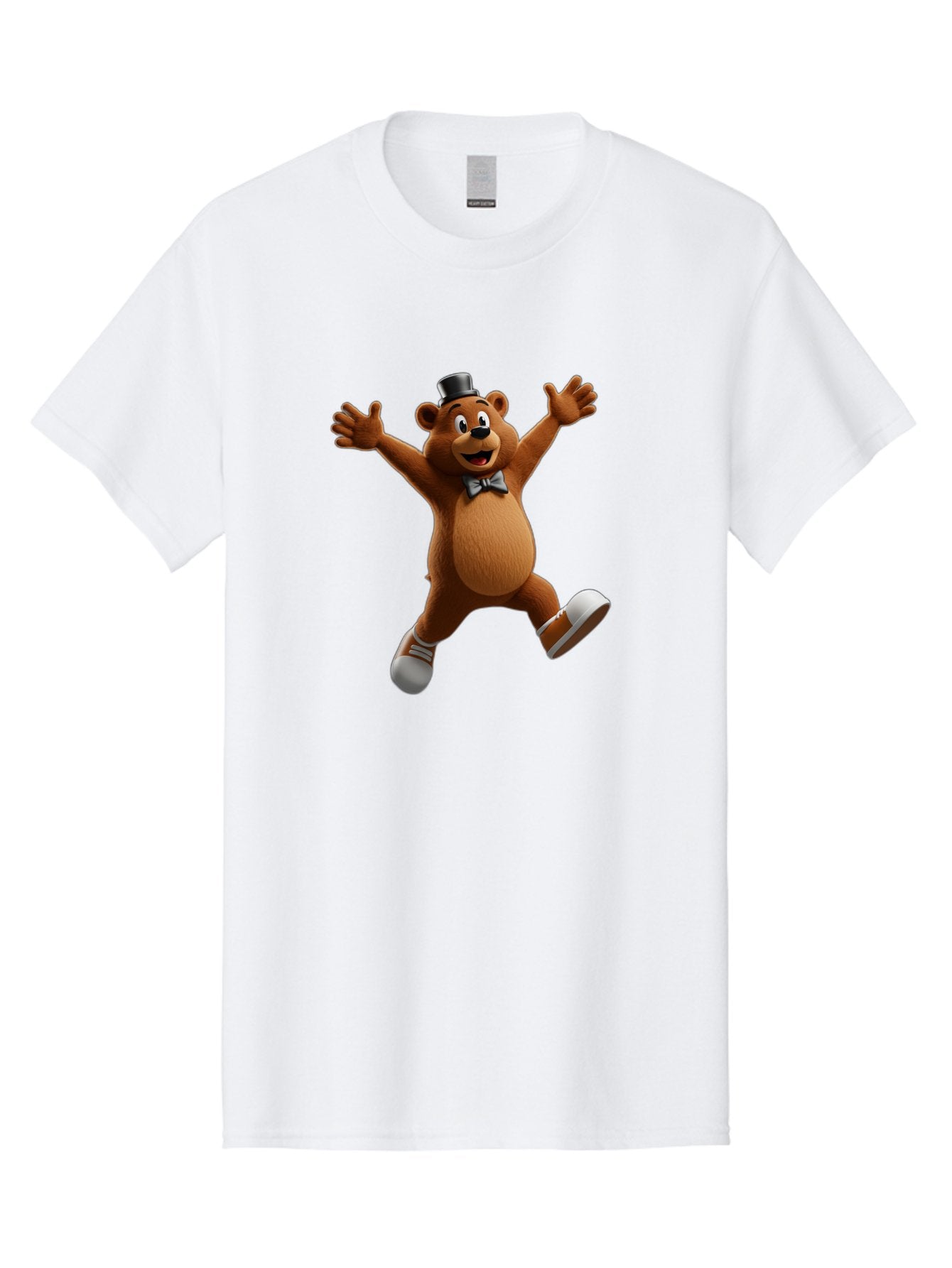 Freddy-Fazbear Men'S Graphic Tee, 100% Cotton, Comfortable Casual Summer Wear, Machine Washable, Cartoon Bear, Dancing Bear, Top Hat, Bow Tie, White Shoes, Playful Expression, Energetic Pose, Animated Character, 3D Rendering, Fun, Lively, Bae453 8