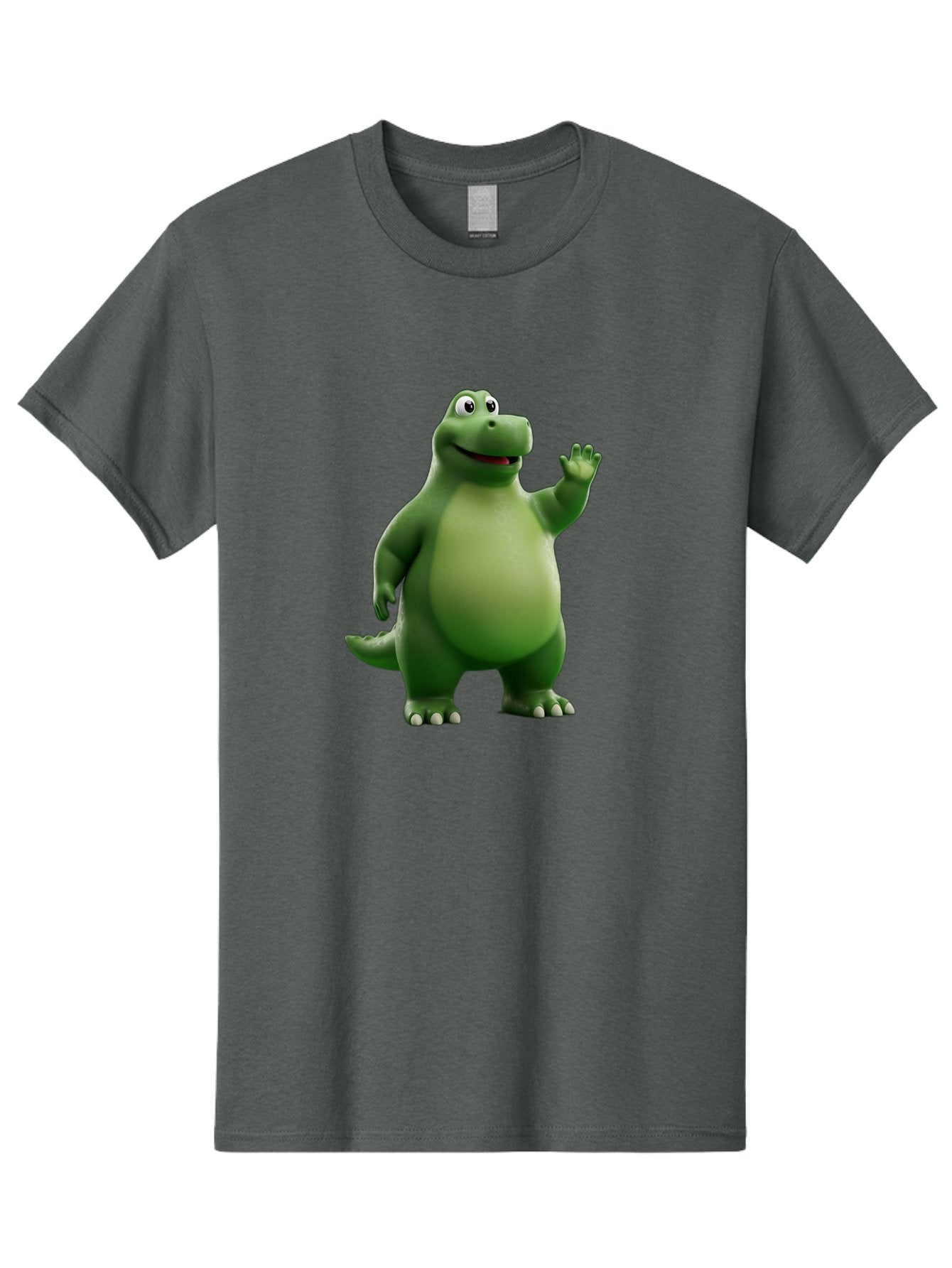 Friendly-Dinosaur Men'S Graphic Tee, 100% Cotton, Comfortable Casual Summer Wear, Machine Washable, Cartoon Dinosaur, Green Dinosaur Character, Friendly Dino, Animated Creature, Dinosaur Waving, Kids Cartoon Character, Dinosaur Illustration, Bae454 13
