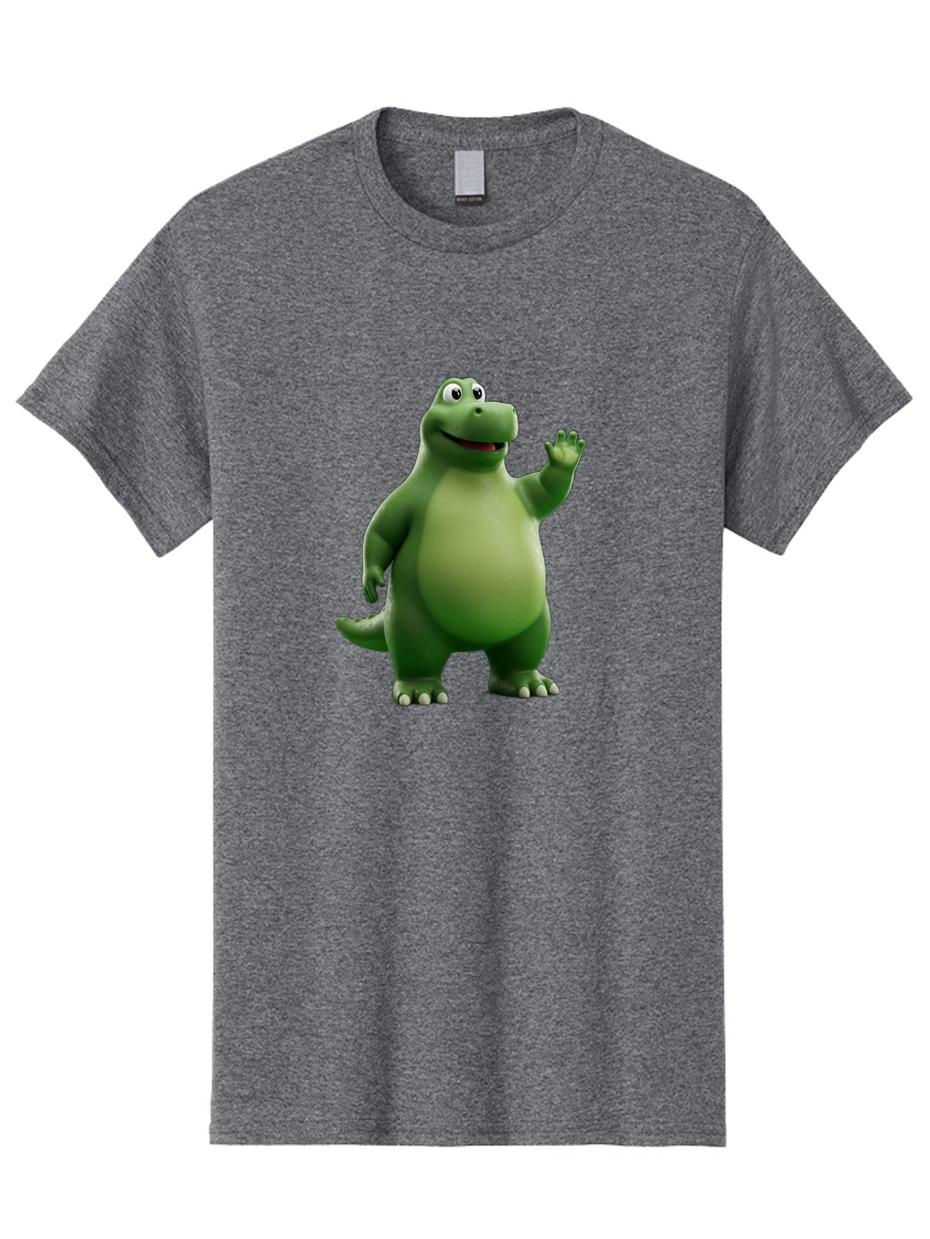 Friendly-Dinosaur Men'S Graphic Tee, 100% Cotton, Comfortable Casual Summer Wear, Machine Washable, Cartoon Dinosaur, Green Dinosaur Character, Friendly Dino, Animated Creature, Dinosaur Waving, Kids Cartoon Character, Dinosaur Illustration, Bae454 5