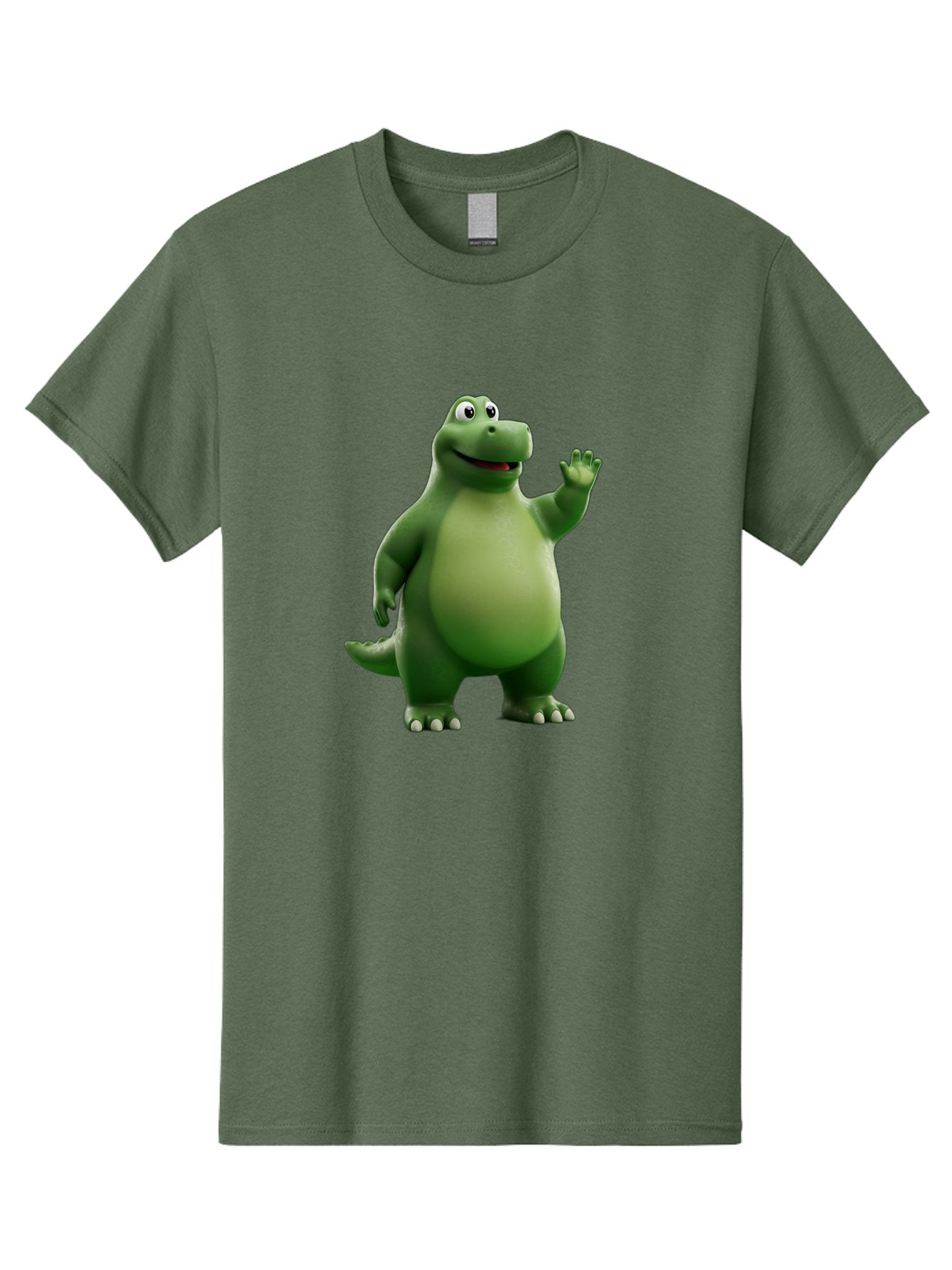 Friendly-Dinosaur Men'S Graphic Tee, 100% Cotton, Comfortable Casual Summer Wear, Machine Washable, Cartoon Dinosaur, Green Dinosaur Character, Friendly Dino, Animated Creature, Dinosaur Waving, Kids Cartoon Character, Dinosaur Illustration, Bae454 12
