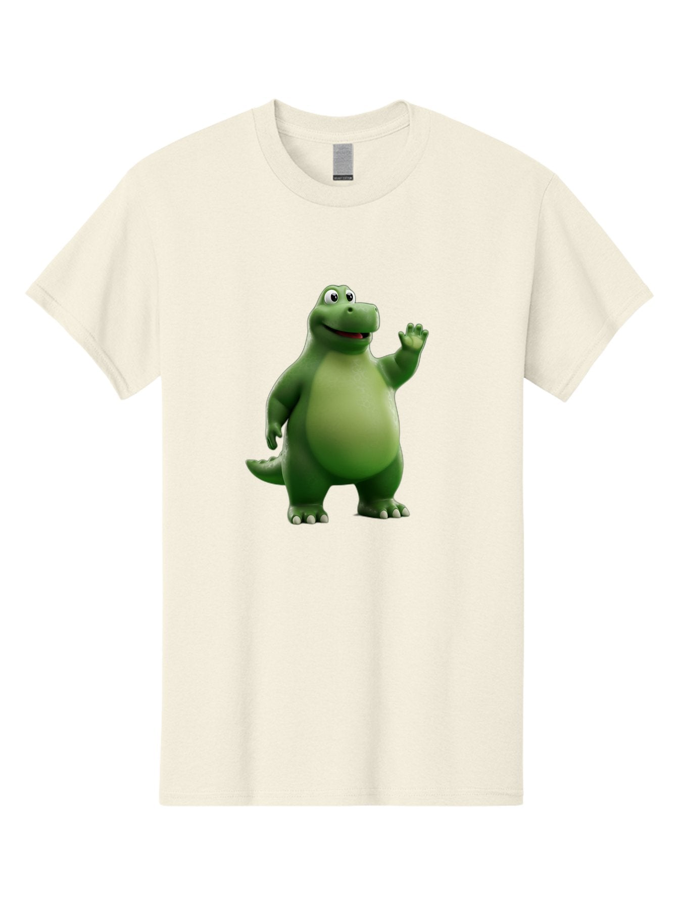 Friendly-Dinosaur Men'S Graphic Tee, 100% Cotton, Comfortable Casual Summer Wear, Machine Washable, Cartoon Dinosaur, Green Dinosaur Character, Friendly Dino, Animated Creature, Dinosaur Waving, Kids Cartoon Character, Dinosaur Illustration, Bae454 15