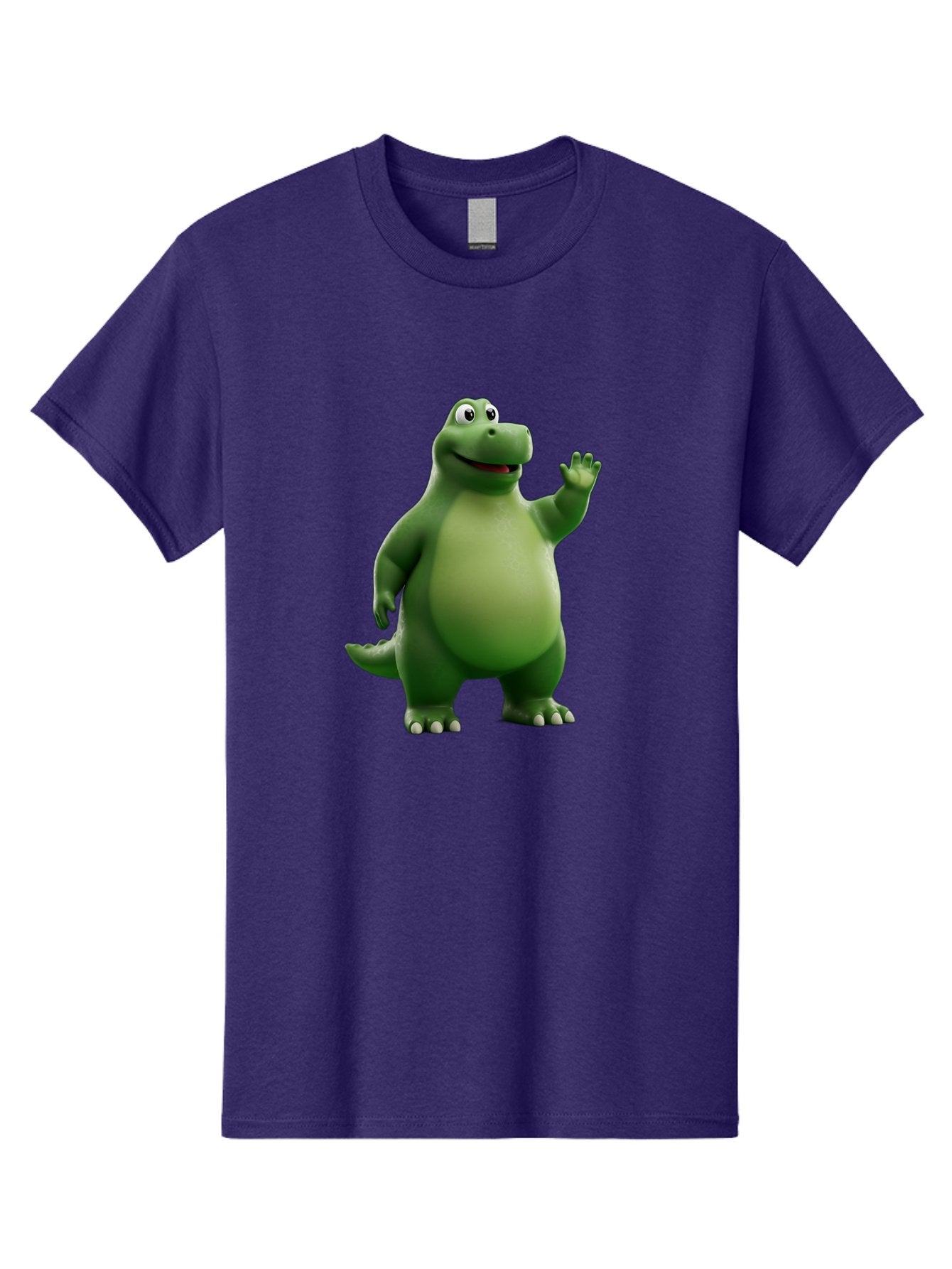 Friendly-Dinosaur Men'S Graphic Tee, 100% Cotton, Comfortable Casual Summer Wear, Machine Washable, Cartoon Dinosaur, Green Dinosaur Character, Friendly Dino, Animated Creature, Dinosaur Waving, Kids Cartoon Character, Dinosaur Illustration, Bae454