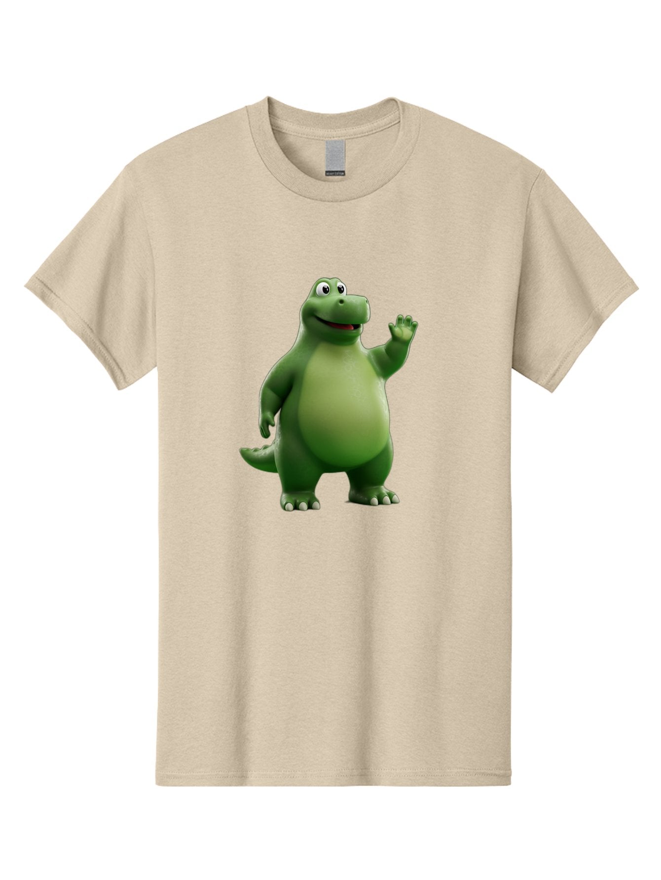 Friendly-Dinosaur Men'S Graphic Tee, 100% Cotton, Comfortable Casual Summer Wear, Machine Washable, Cartoon Dinosaur, Green Dinosaur Character, Friendly Dino, Animated Creature, Dinosaur Waving, Kids Cartoon Character, Dinosaur Illustration, Bae454 6
