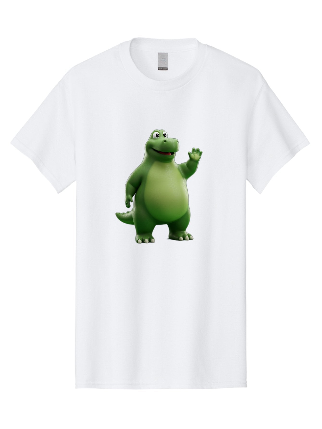Friendly-Dinosaur Men'S Graphic Tee, 100% Cotton, Comfortable Casual Summer Wear, Machine Washable, Cartoon Dinosaur, Green Dinosaur Character, Friendly Dino, Animated Creature, Dinosaur Waving, Kids Cartoon Character, Dinosaur Illustration, Bae454 10