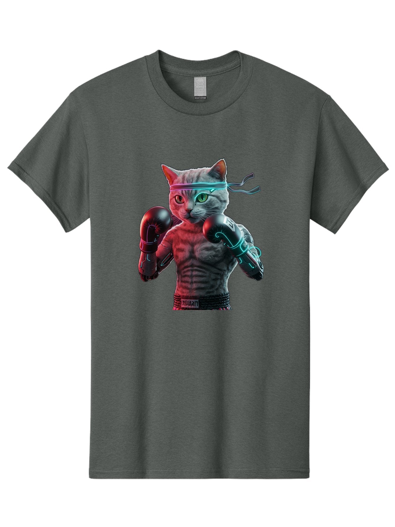 Futuristic-Cat-Boxer Men'S Graphic Tee, 100% Cotton, Comfortable Casual Summer Wear, Machine Washable, Cat Wearing Boxing Gloves, Futuristic Cat, Muscular Body, Cyberpunk Style, Neon Lights, Athletic Pose, Fighting Stance, Boxing Cat Bae455 11