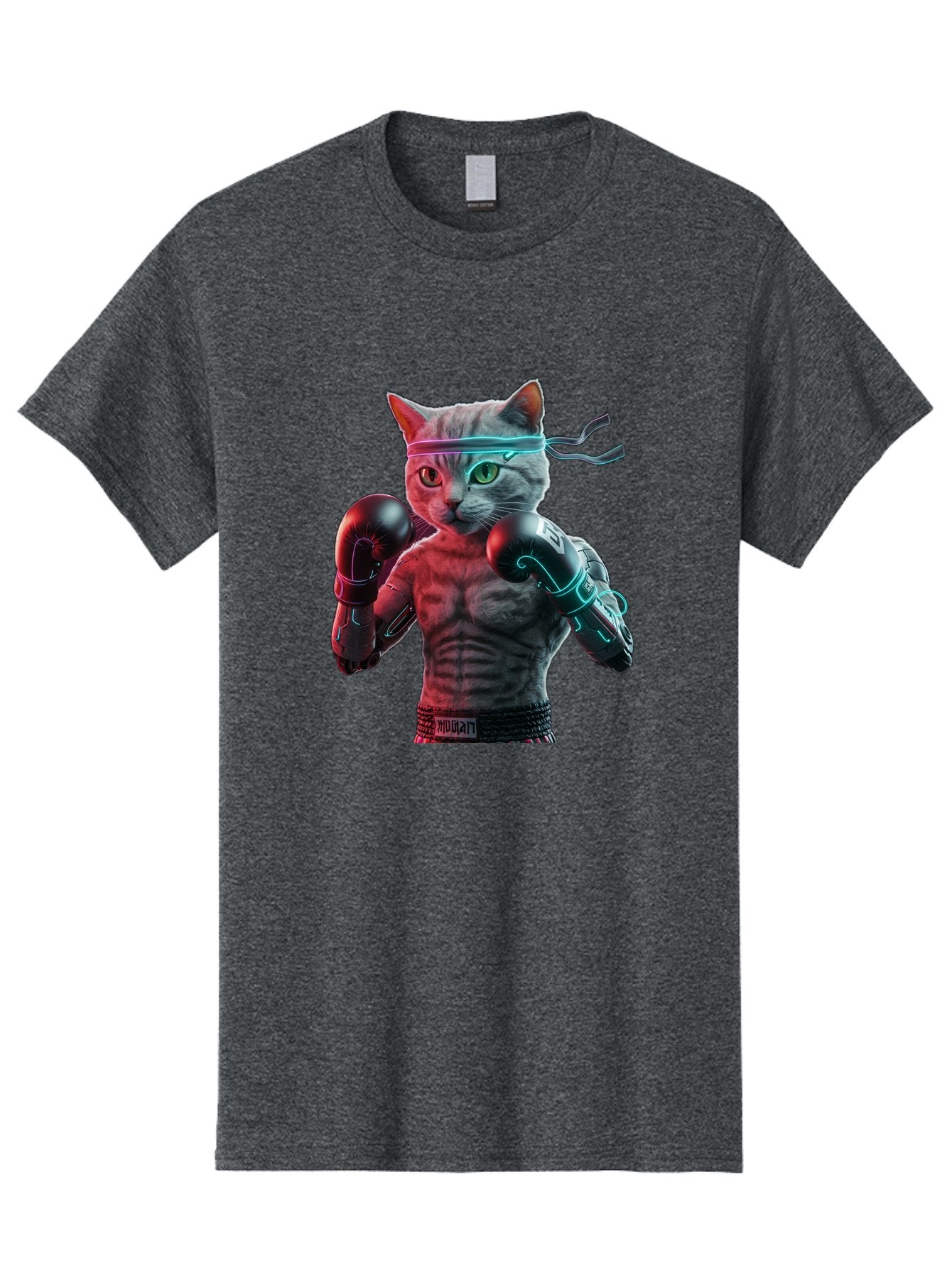 Futuristic-Cat-Boxer Men'S Graphic Tee, 100% Cotton, Comfortable Casual Summer Wear, Machine Washable, Cat Wearing Boxing Gloves, Futuristic Cat, Muscular Body, Cyberpunk Style, Neon Lights, Athletic Pose, Fighting Stance, Boxing Cat Bae455 8