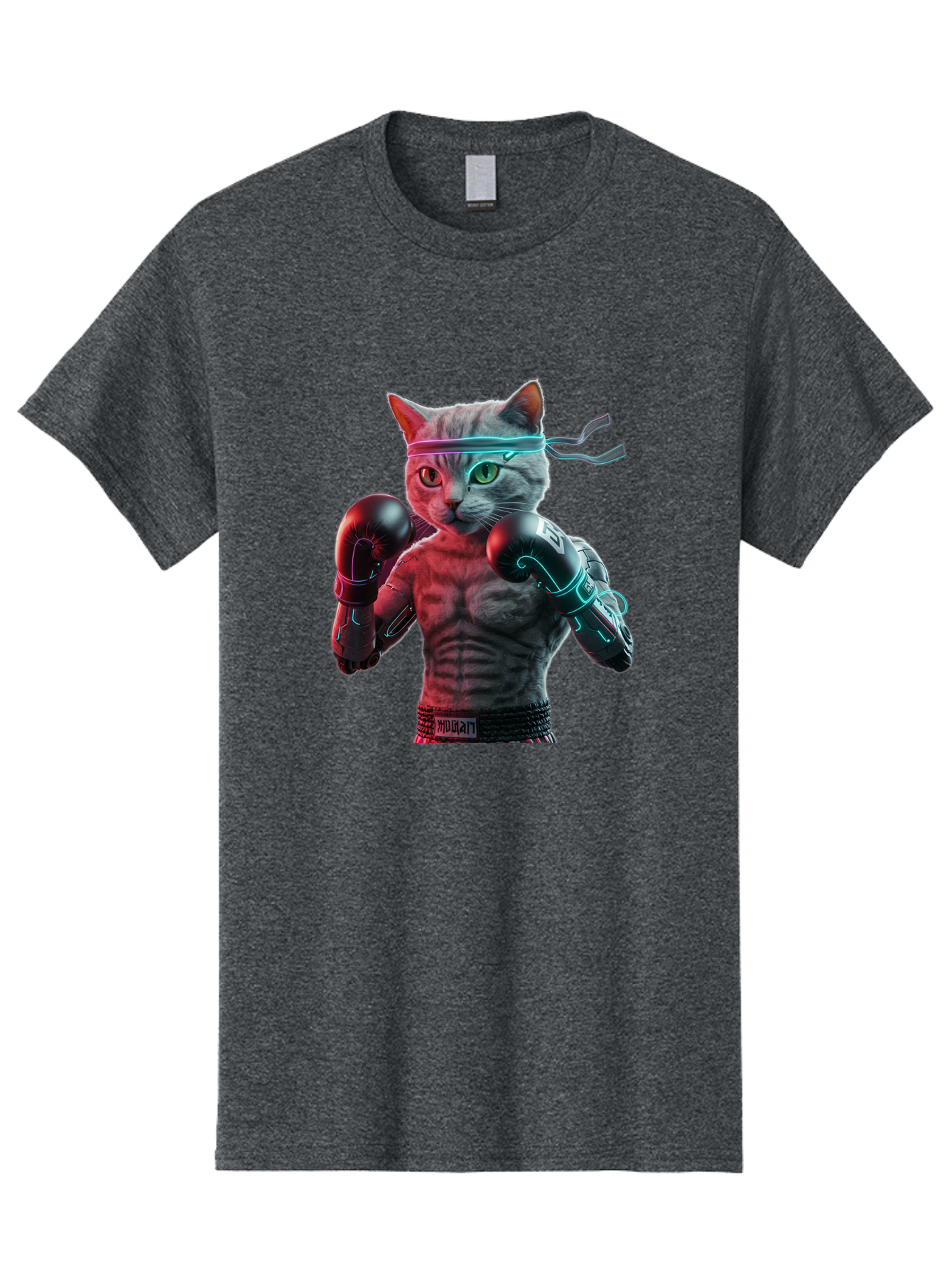 Futuristic-Cat-Boxer Men'S Graphic Tee, 100% Cotton, Comfortable Casual Summer Wear, Machine Washable, Cat Wearing Boxing Gloves, Futuristic Cat, Muscular Body, Cyberpunk Style, Neon Lights, Athletic Pose, Fighting Stance, Boxing Cat Bae455 6